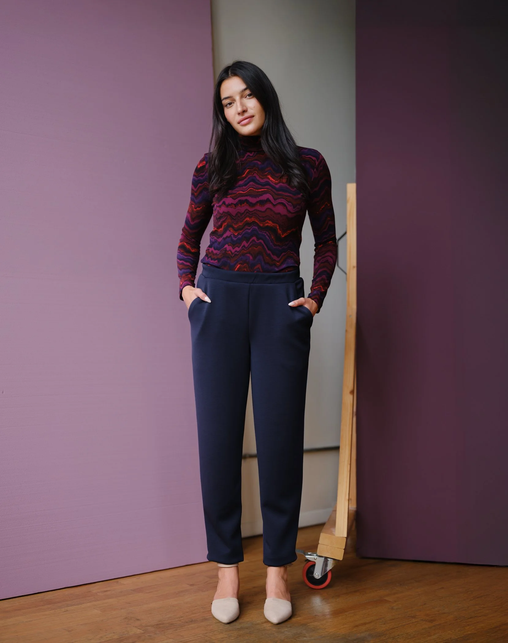 red printed mockneck by Sophia Reyes