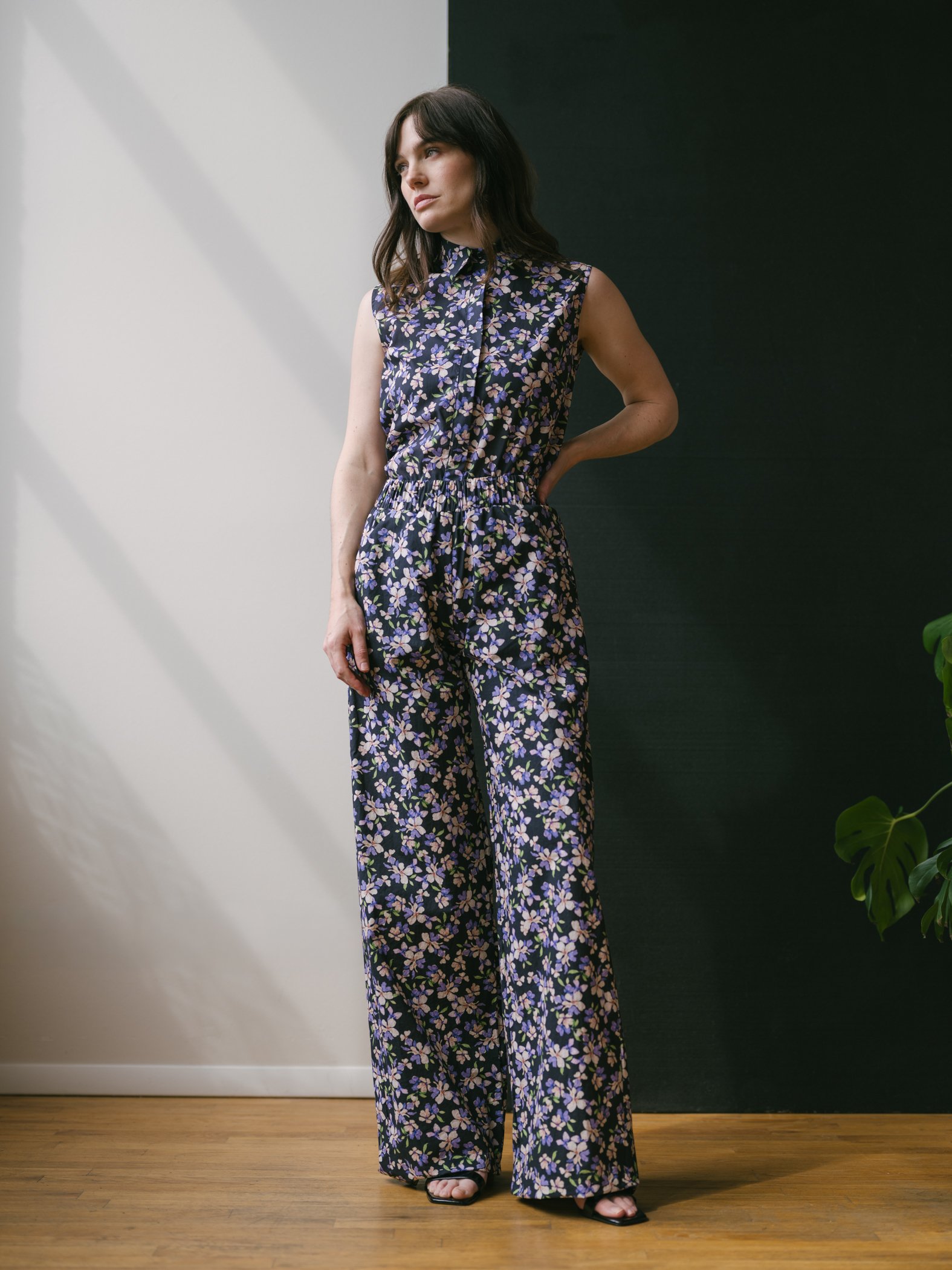 violet and midnight floral Luzon Pants wide leg