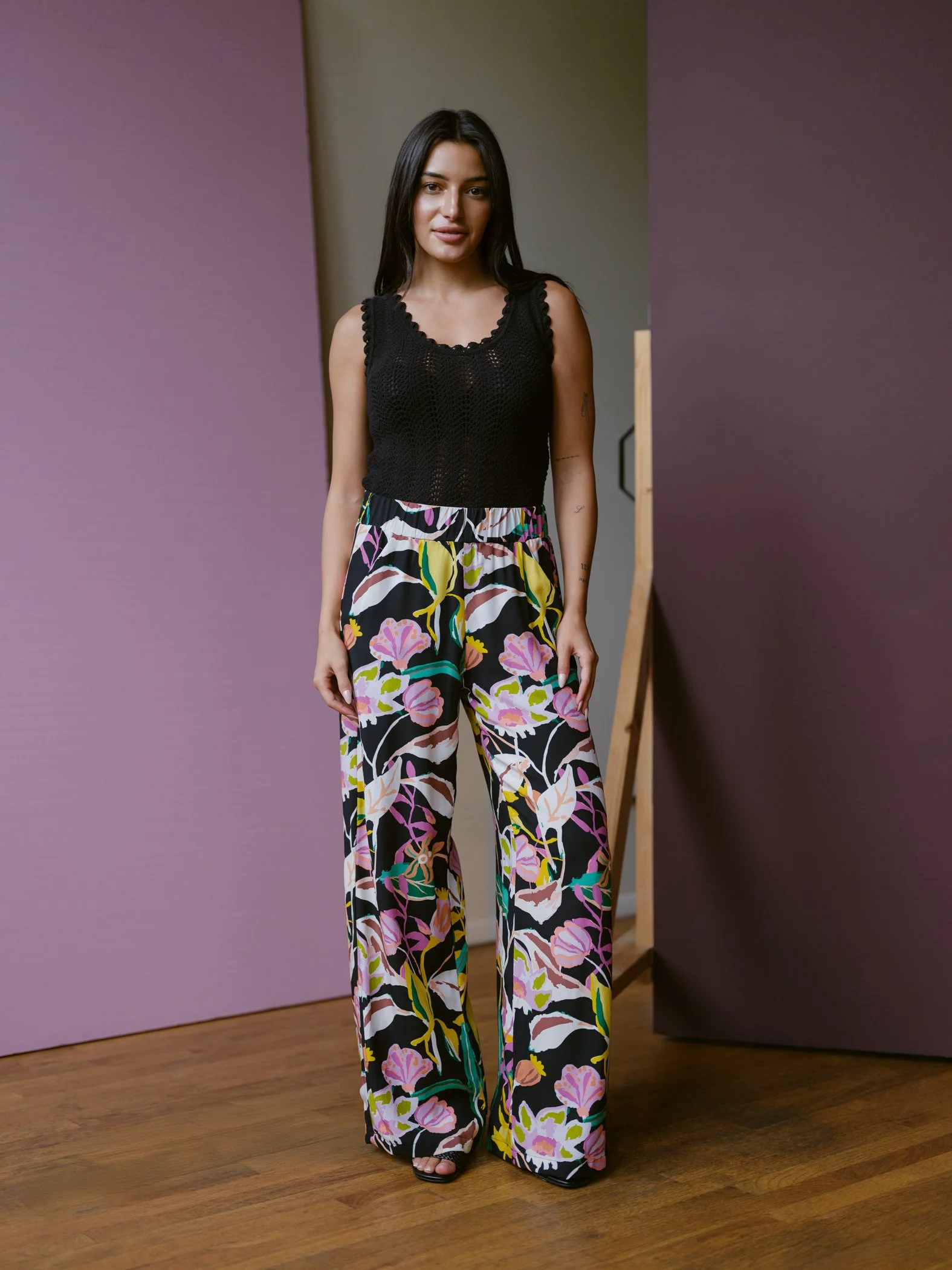 Luzon Pants in black/yellow florals by Sophia Reyes
