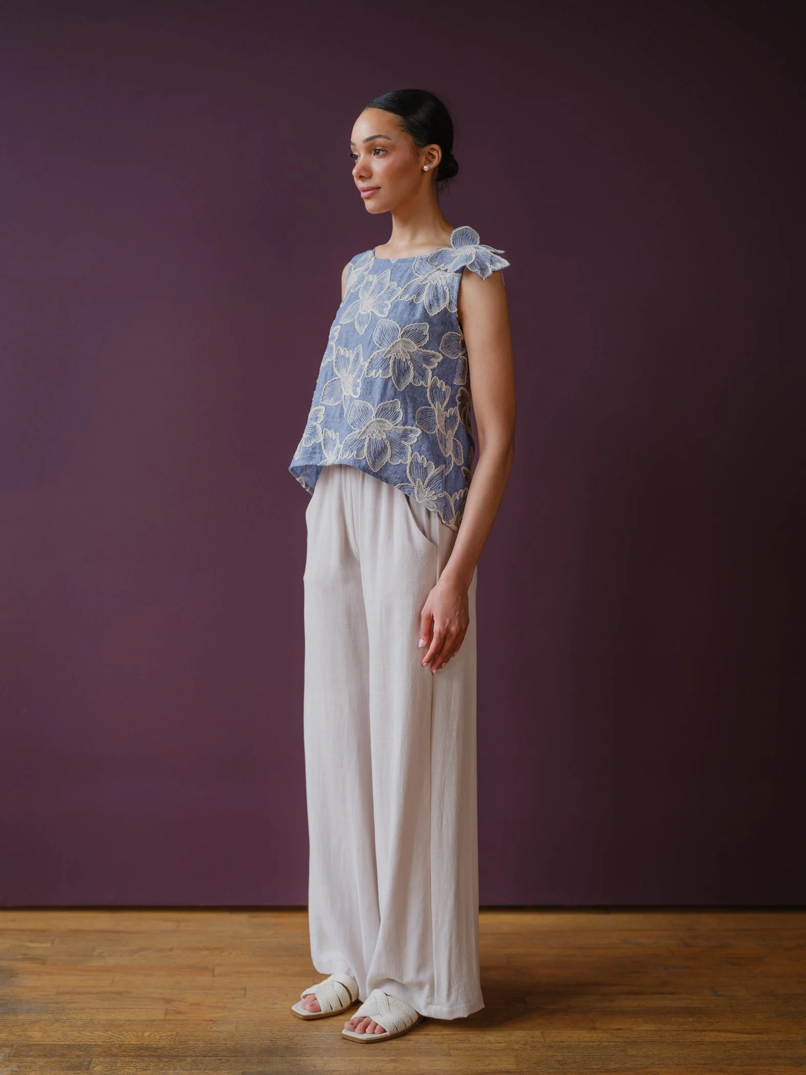 chambray floral top by Sophia Reyes