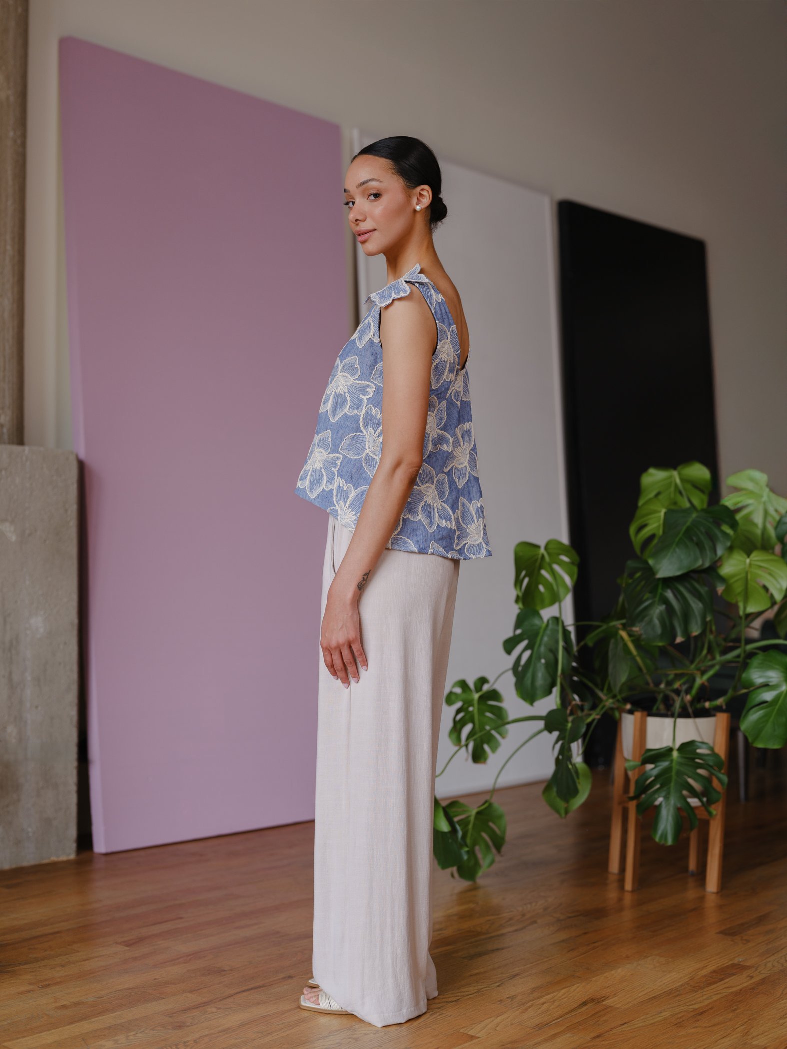 chambray floral top by Sophia Reyes