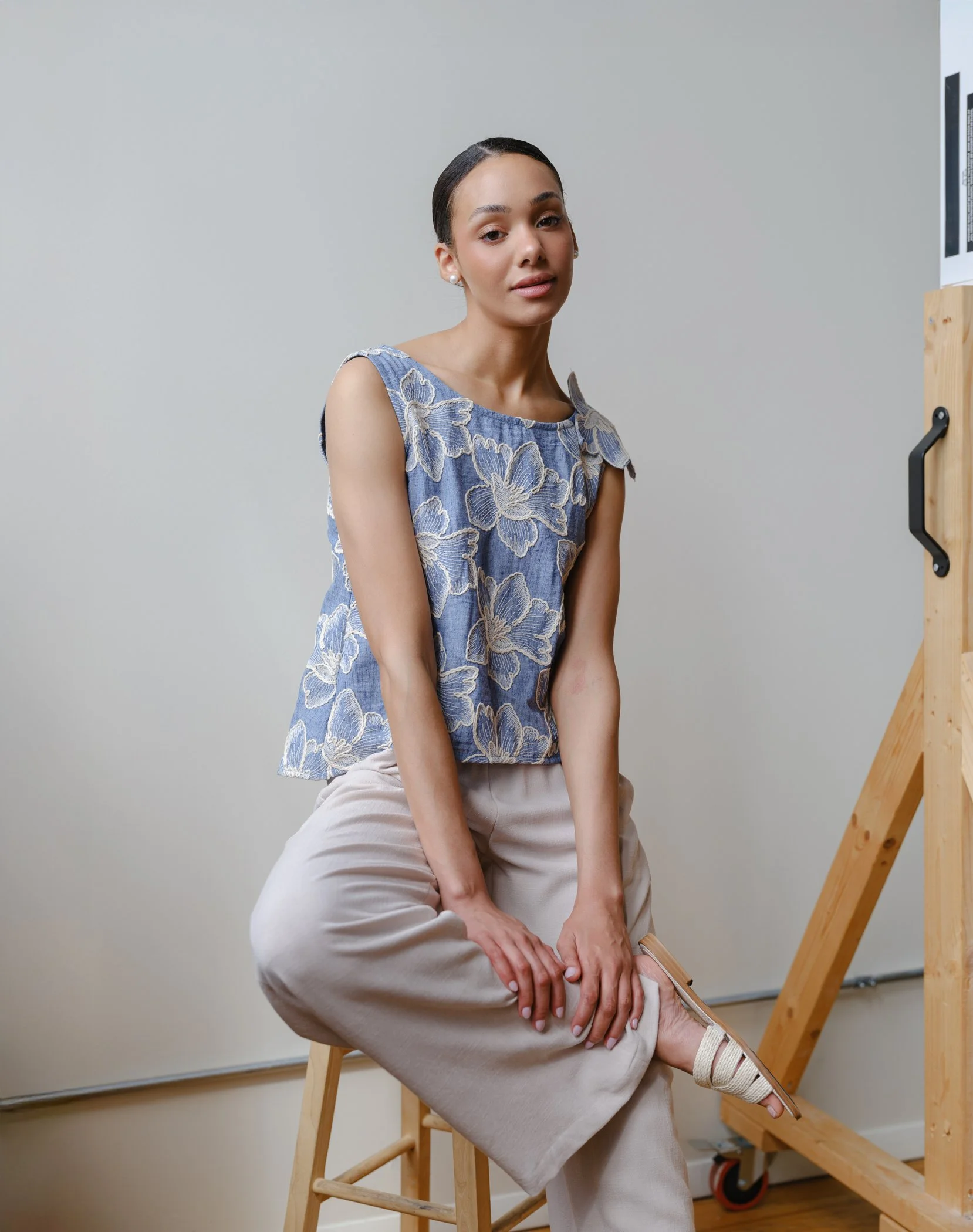 chambray floral top by Sophia Reyes