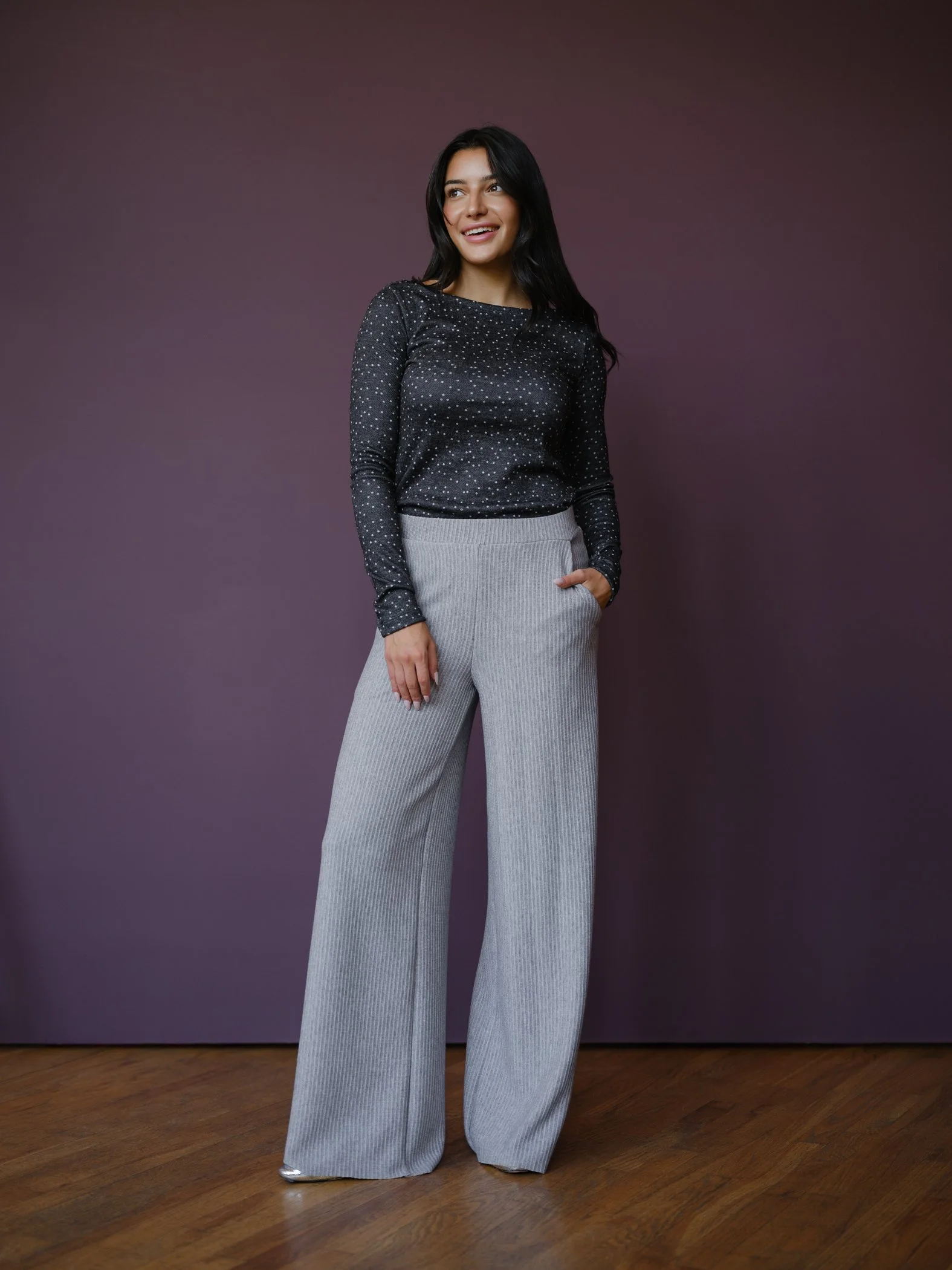 grey sweater pants by Sophia Reyes
