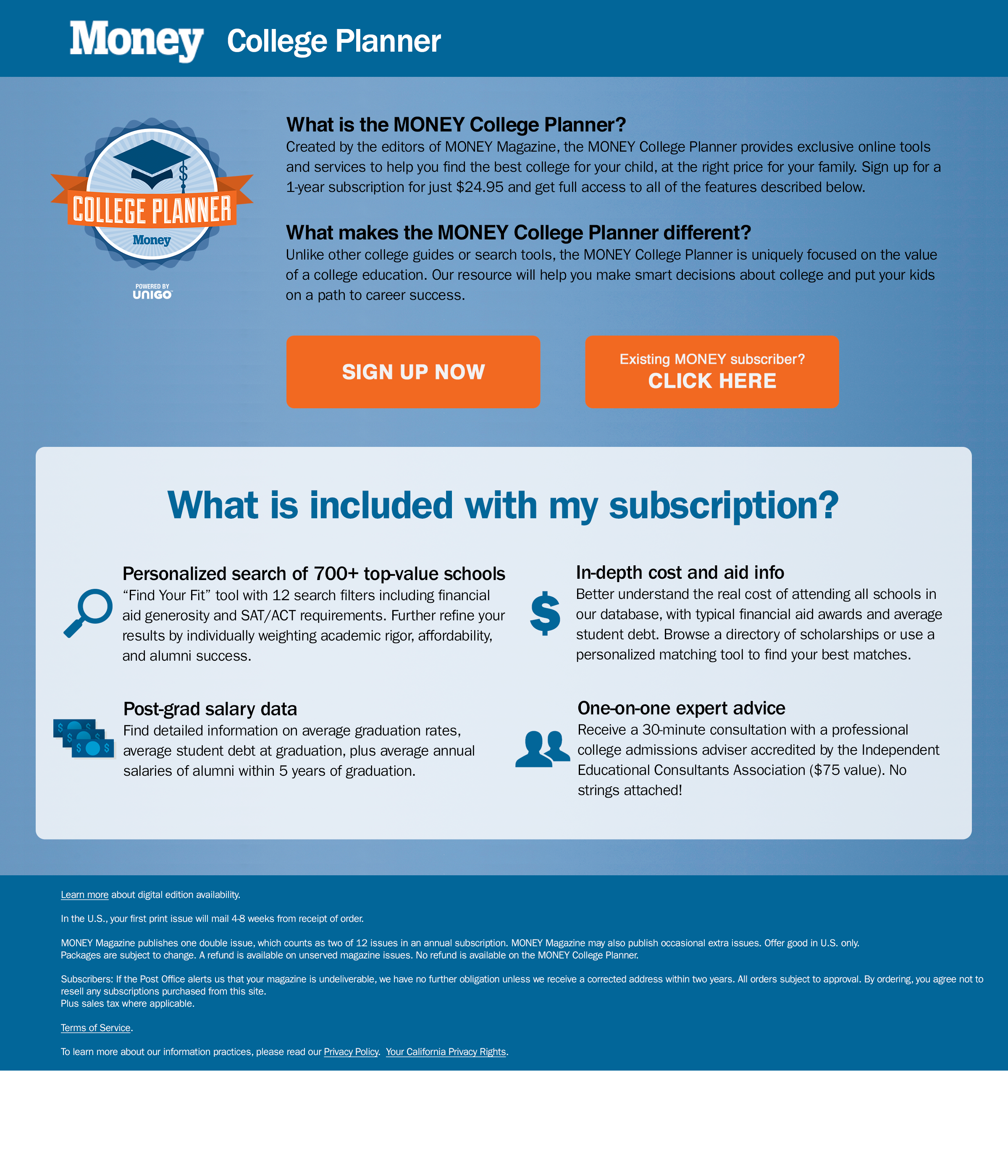 MONEY College Planner landing page.
