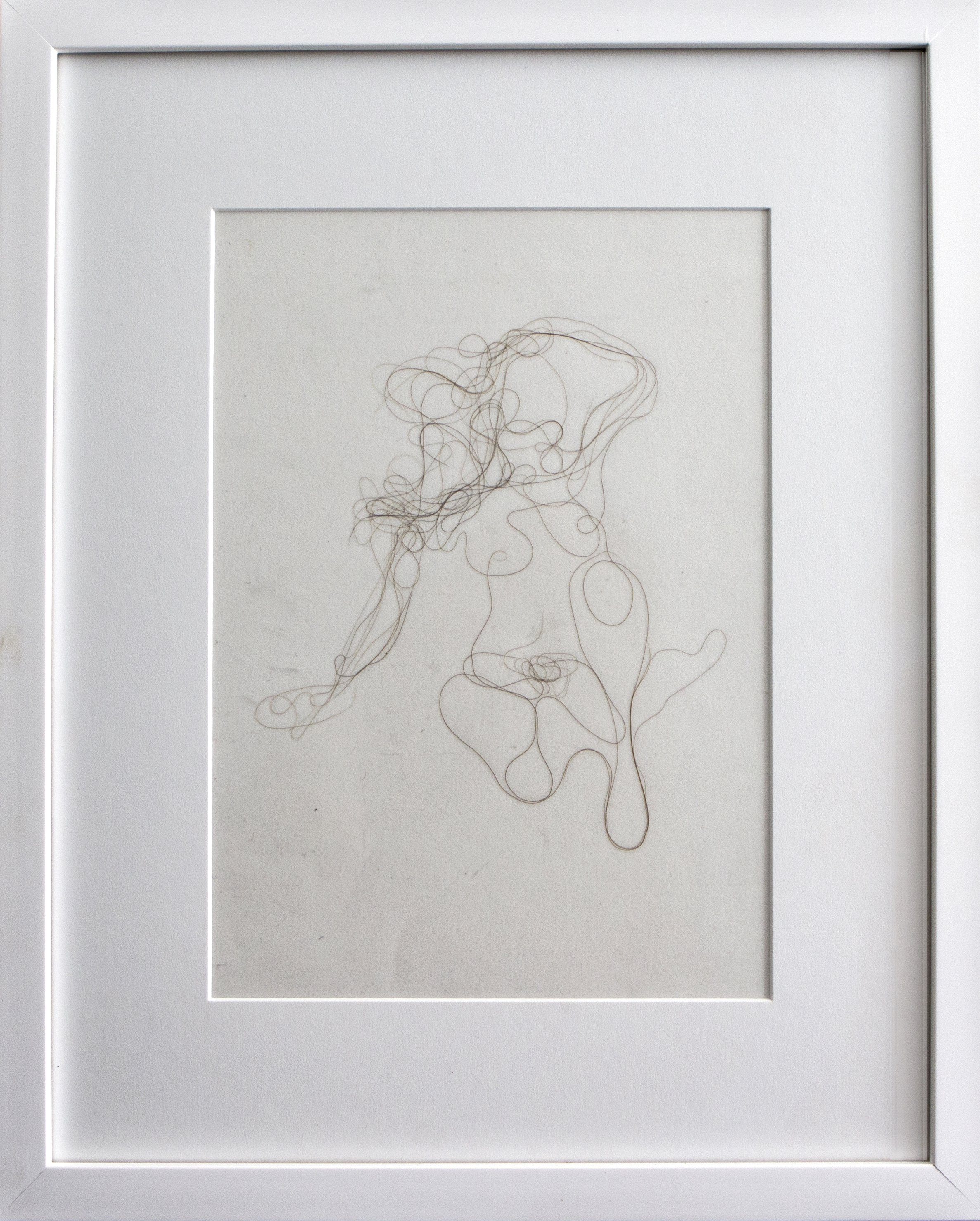 Eve, Artist's hair on paper with adhesive overlay, 11x14, 2017