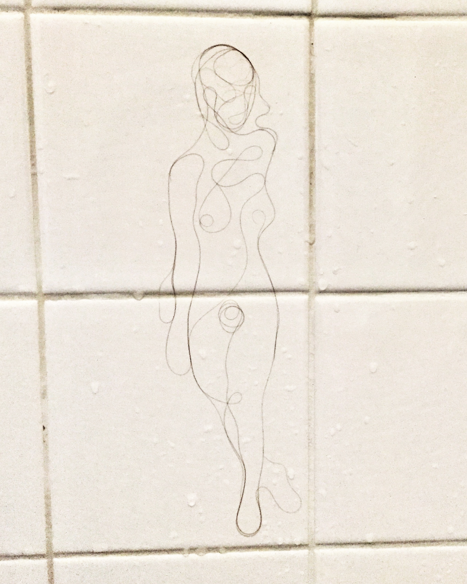 Coquettish Nude, Artist's hair on ceramic, 8x10, 2017
