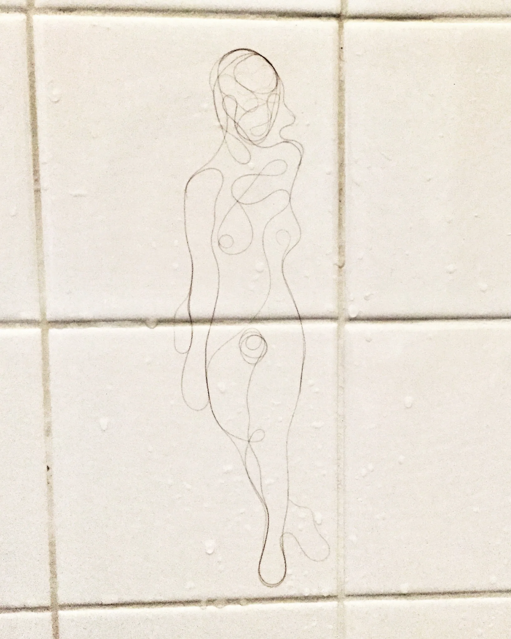 Coquettish Nude, Artist's hair on ceramic, 8x10, 2017