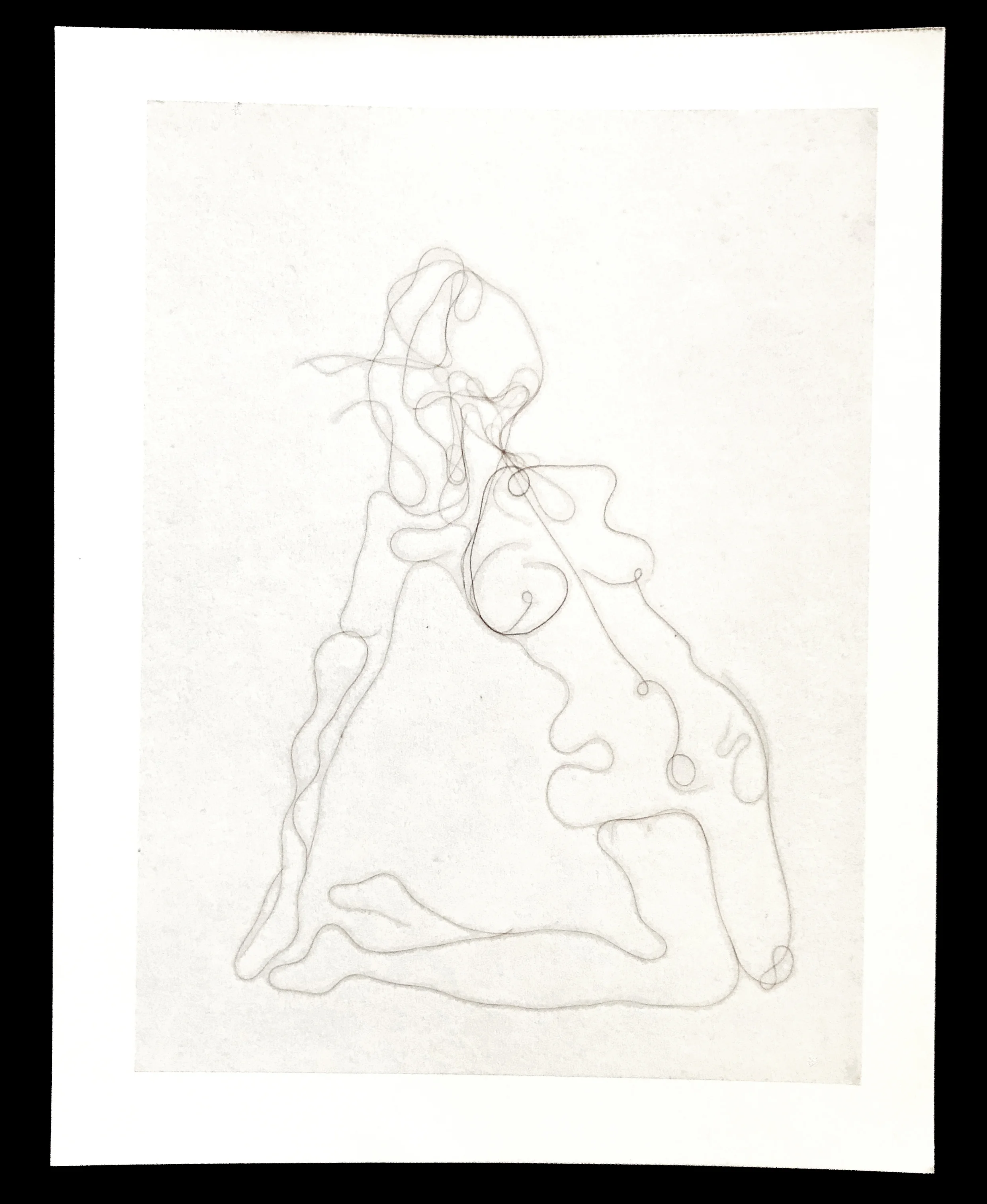 Nude Bending Backwards, Artist's hair on paper with adhesive overlay, 11x14, 2018