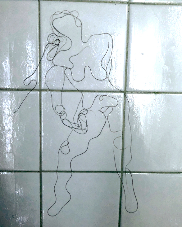Ecstatic Nude, Artist's hair on ceramic, 8x10, 2017