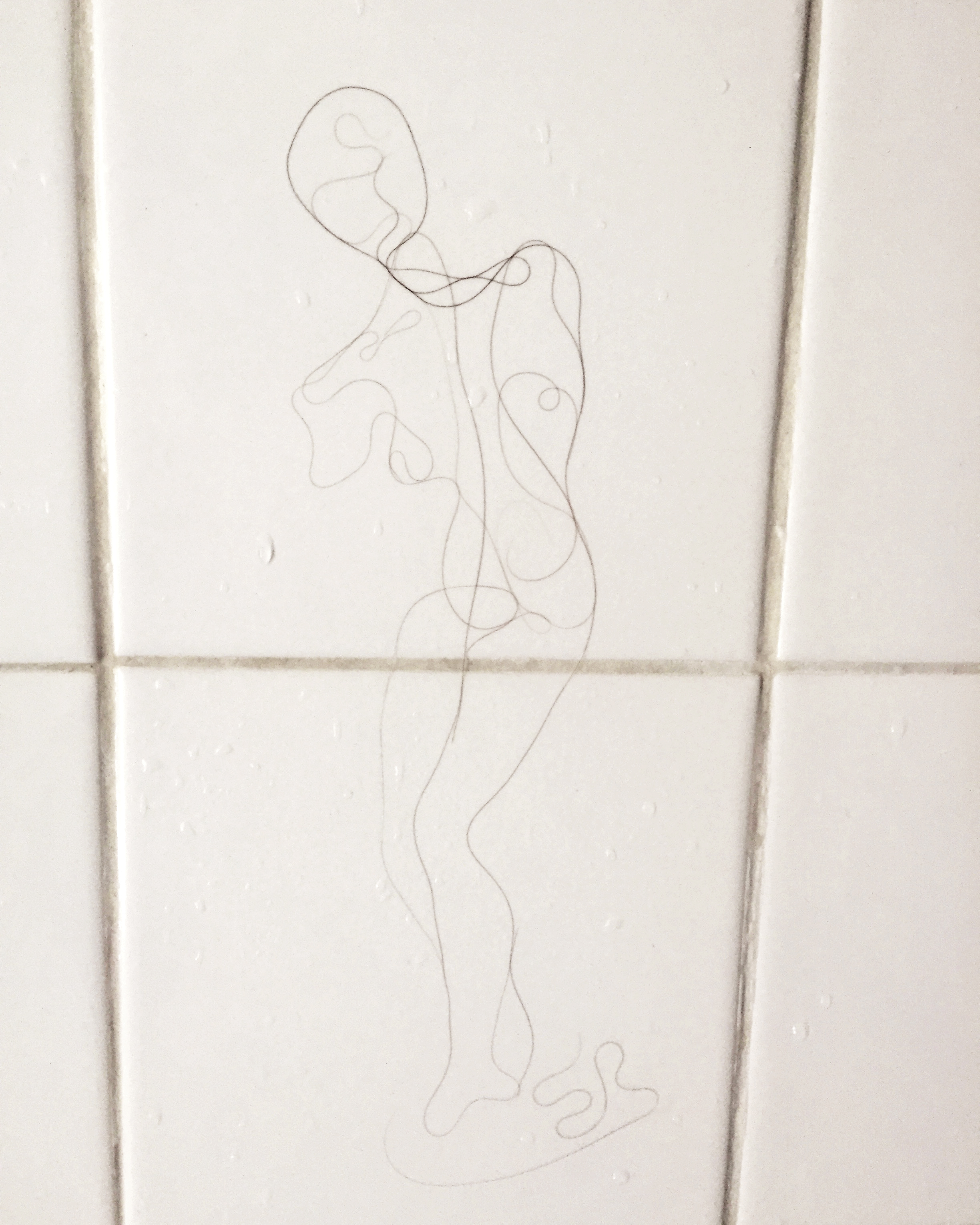 Nude in Ruins, Artist's hair on ceramic, 8x10, 2017