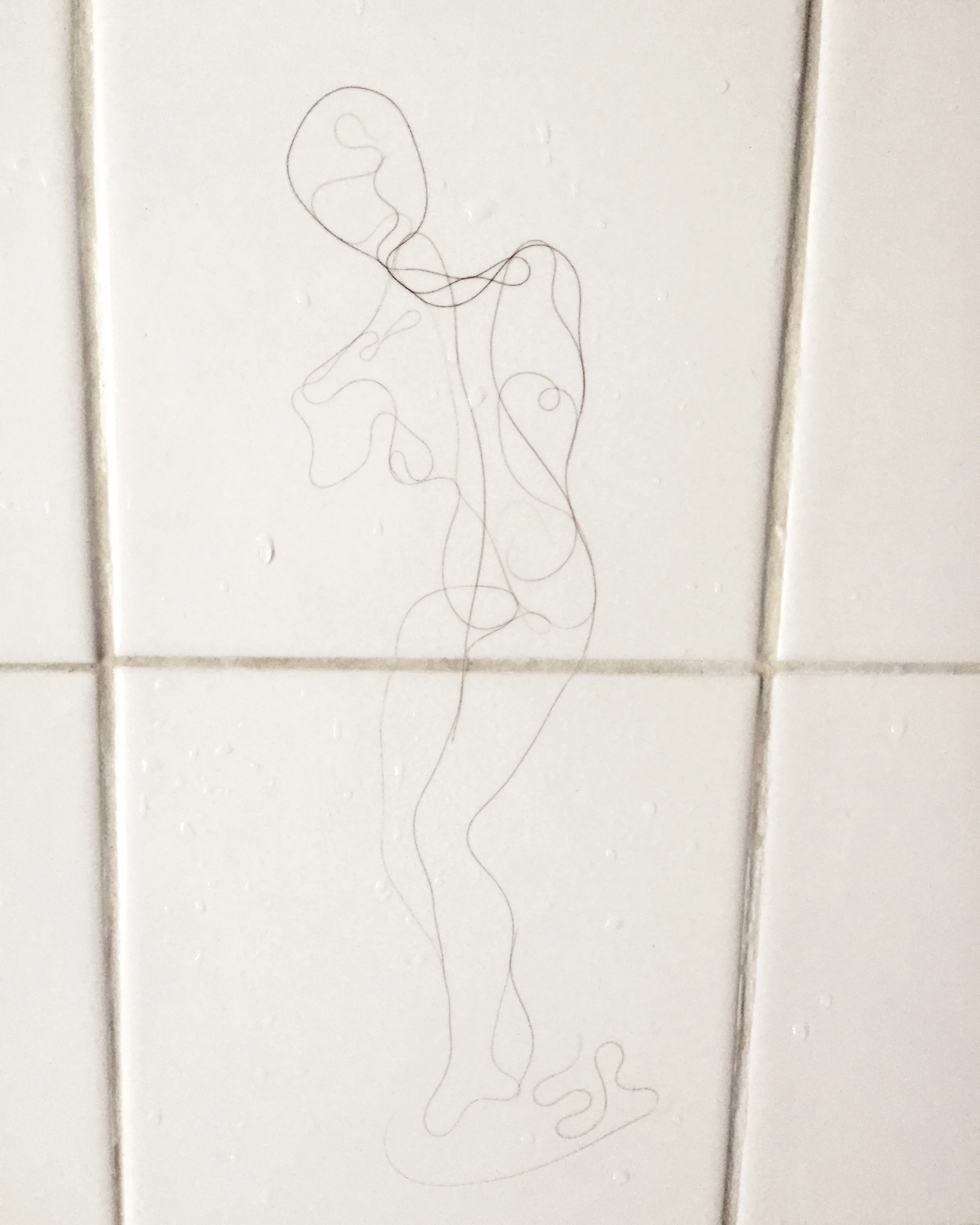 Nude in Ruins, Artist's hair on ceramic, 8x10, 2017