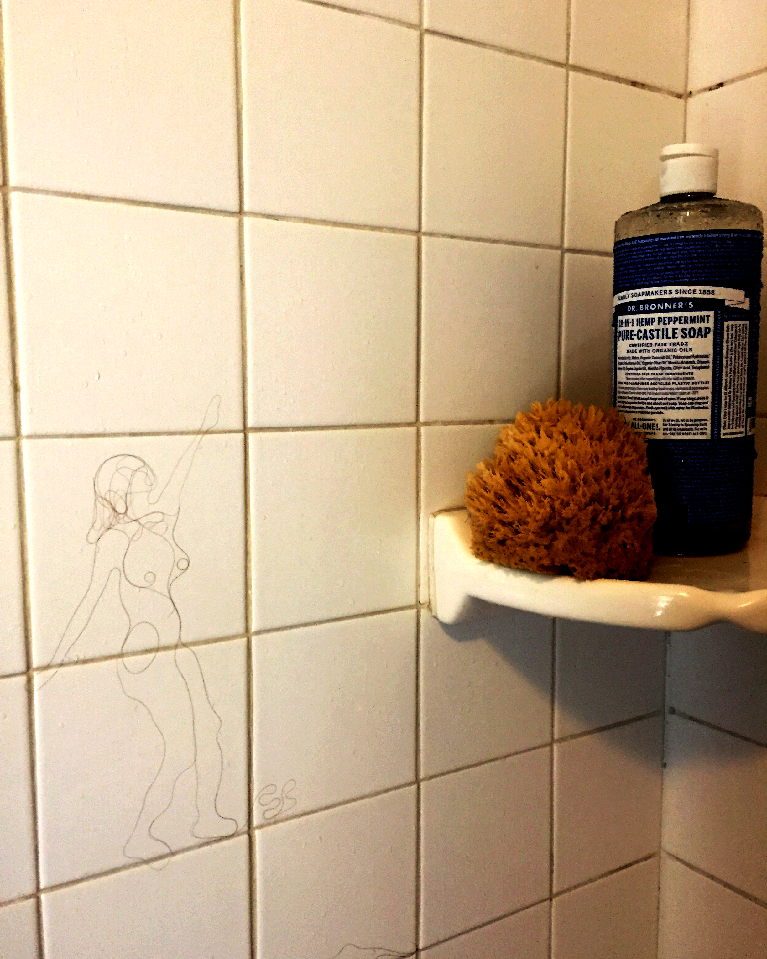 Nude Seeing the Light, Artist's hair on ceramic, 2017