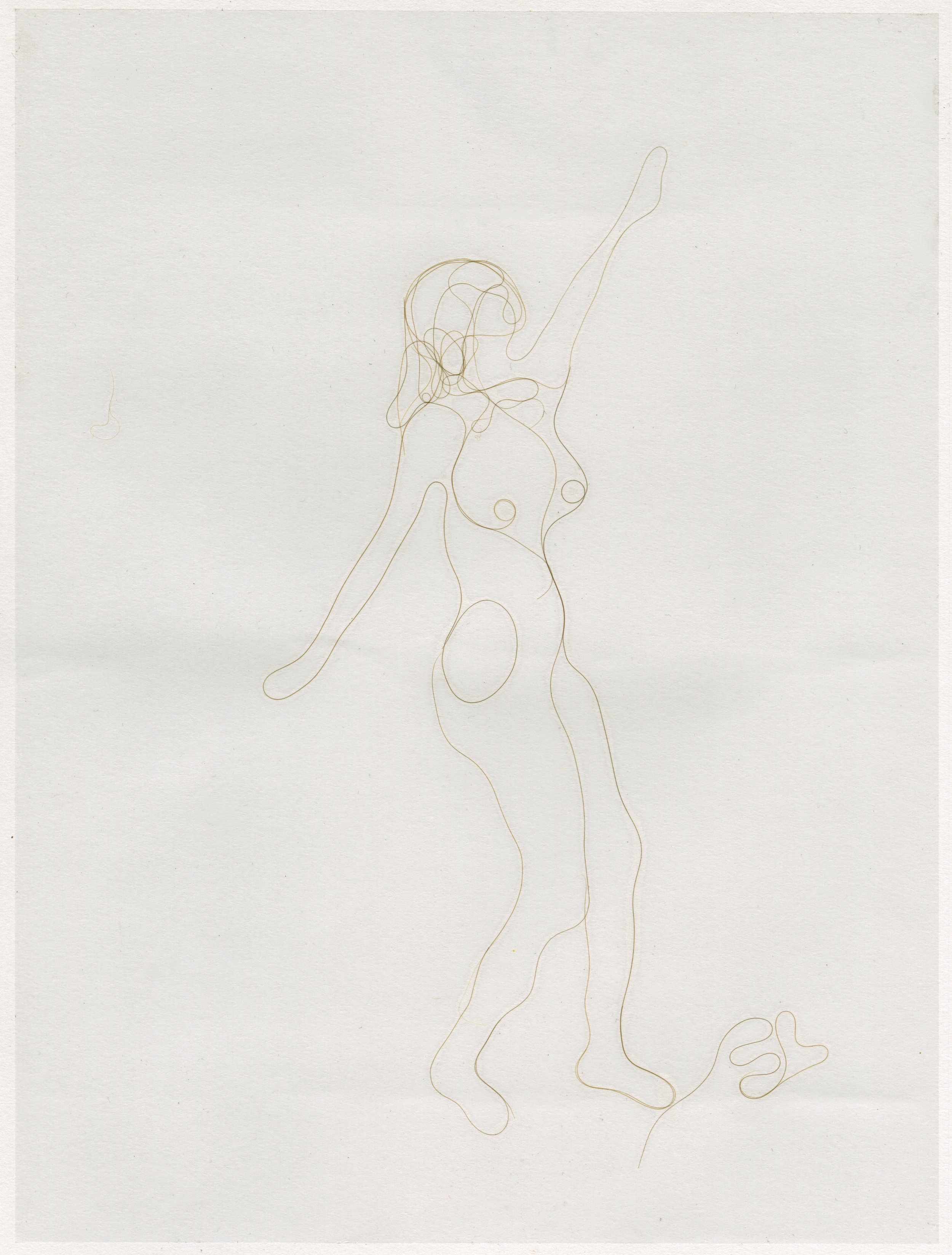 Nude Seeing the Light, Artist's hair on paper with adhesive overlay, 11x14, 2017