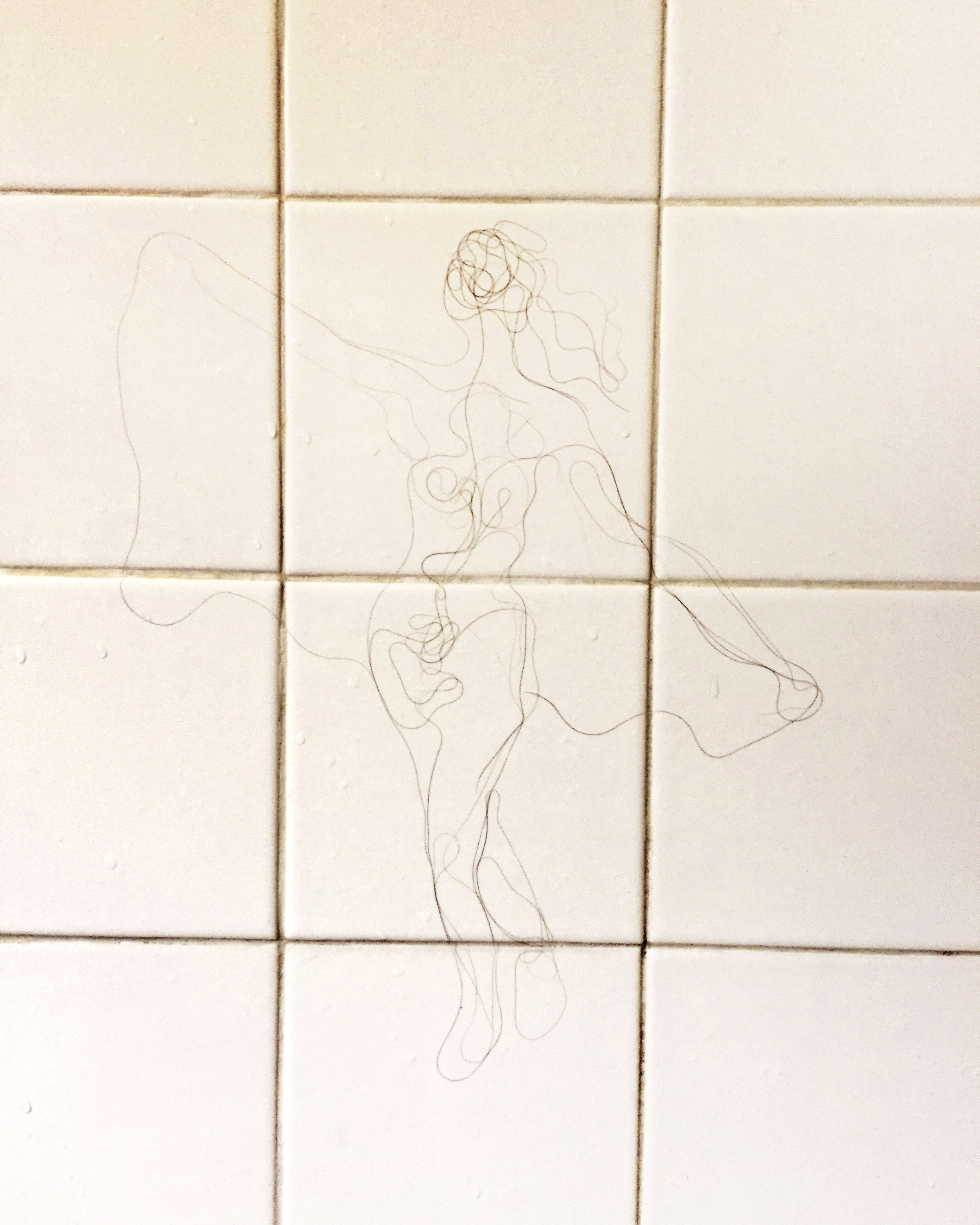 Nude Drying off with Towel, Artist's hair on ceramic, 8x10, 2017