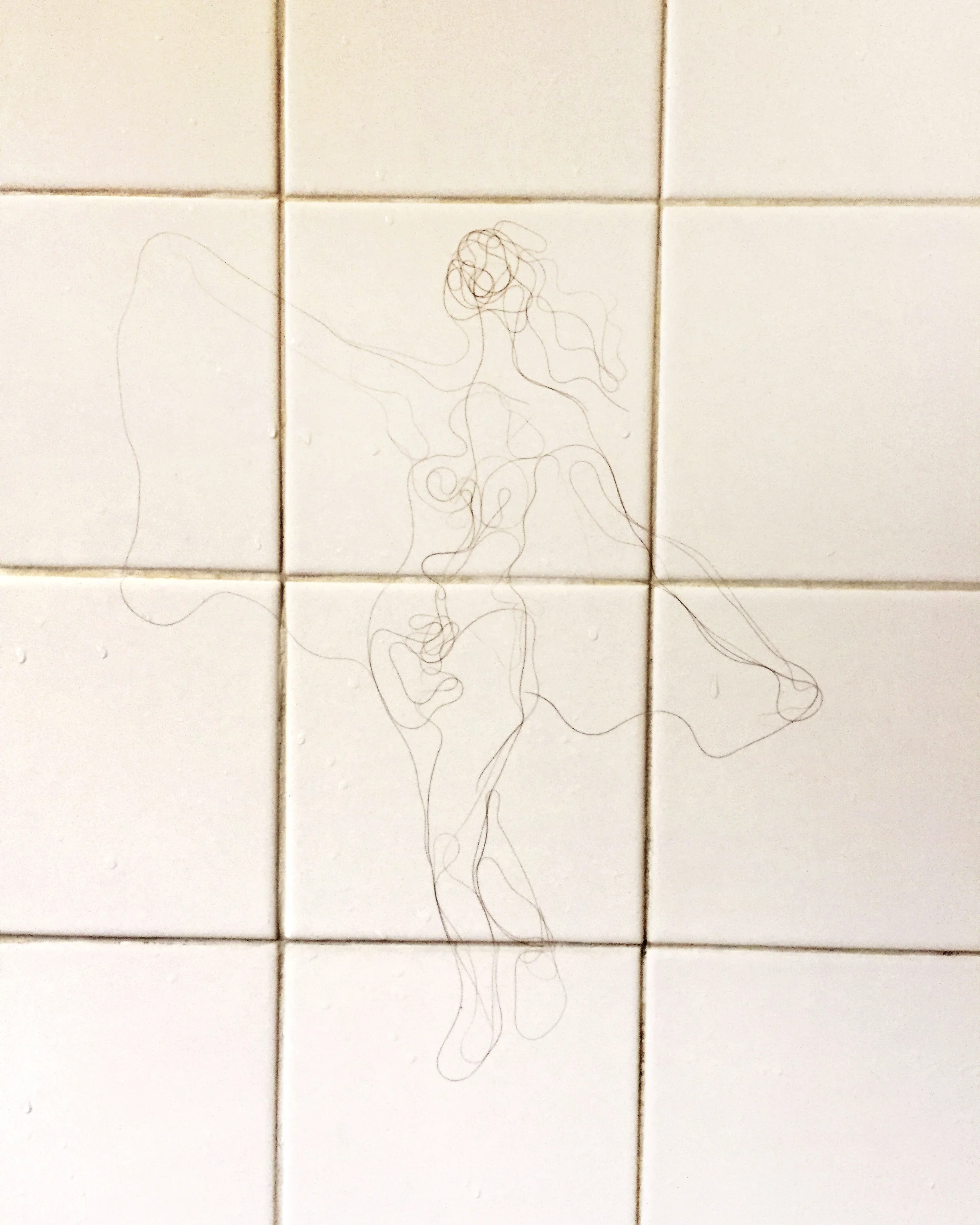 Nude Drying off with Towel, Artist's hair on ceramic, 8x10, 2017