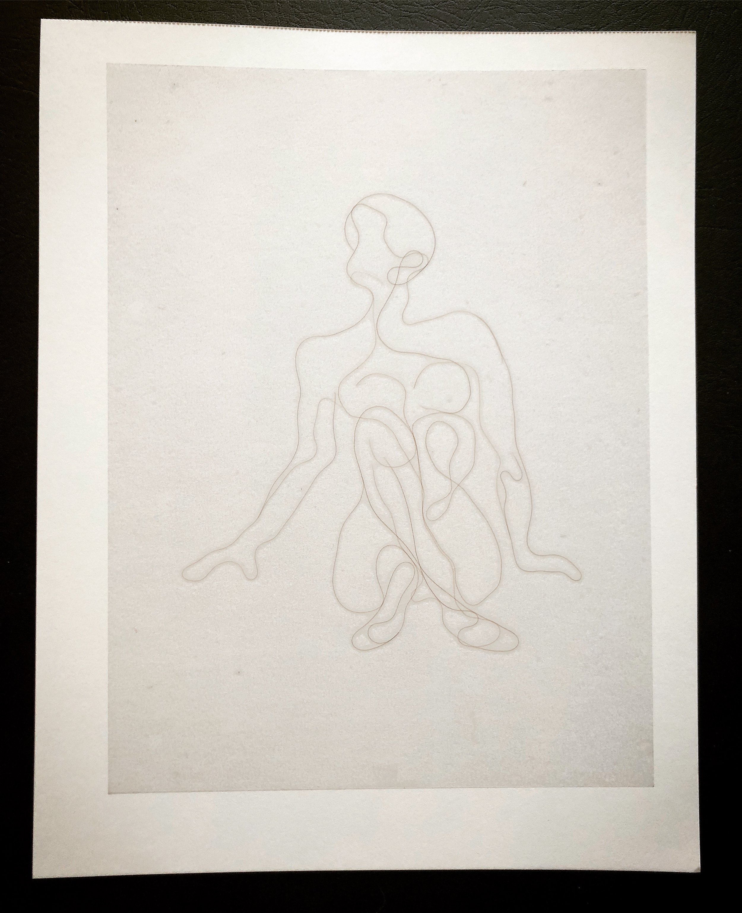 Vintage Nude, Artist's hair on paper with adhesive overlay, 11x14, 2018