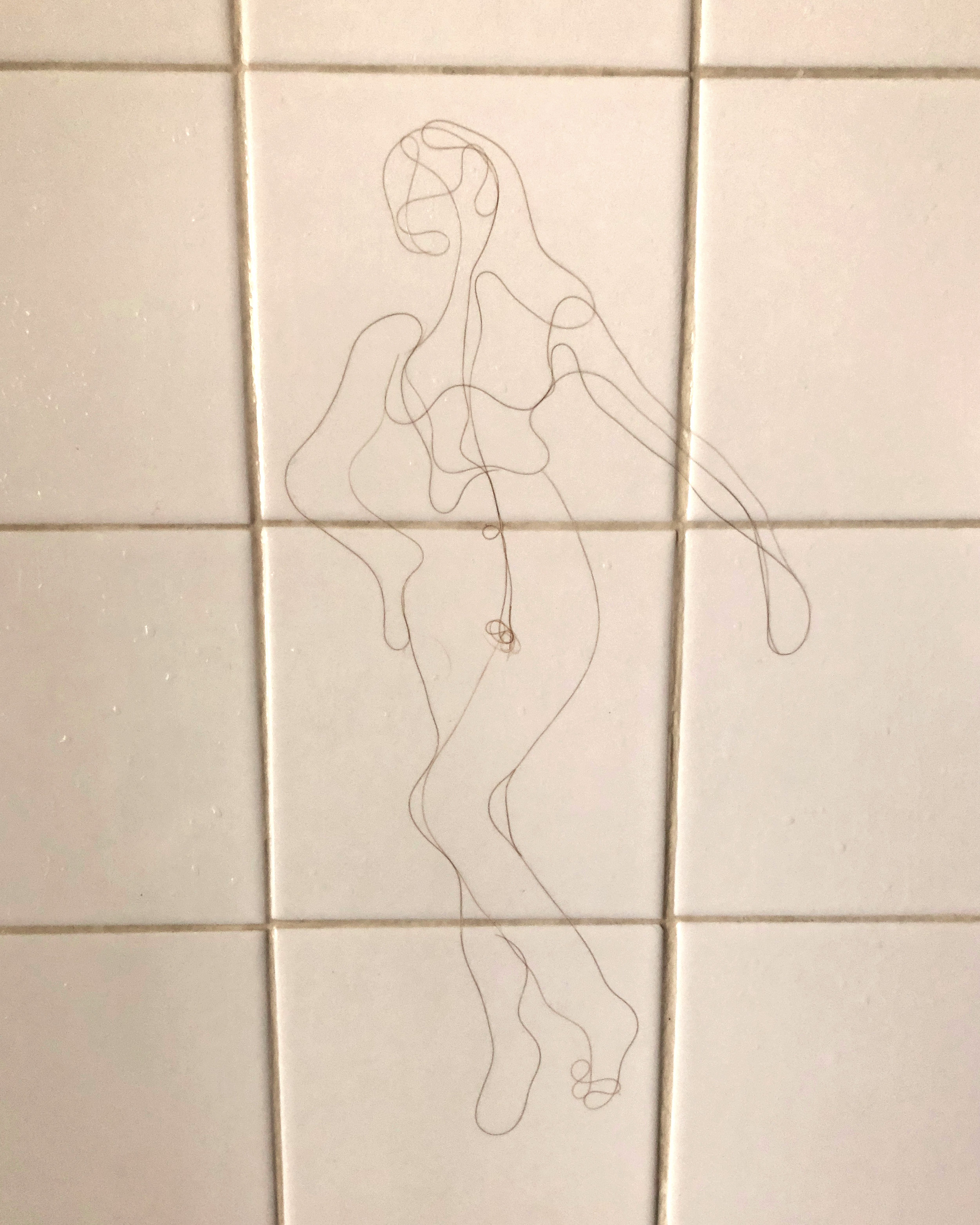 Nude, Herself Defined, Artist's hair on ceramic, 8x10, 2017
