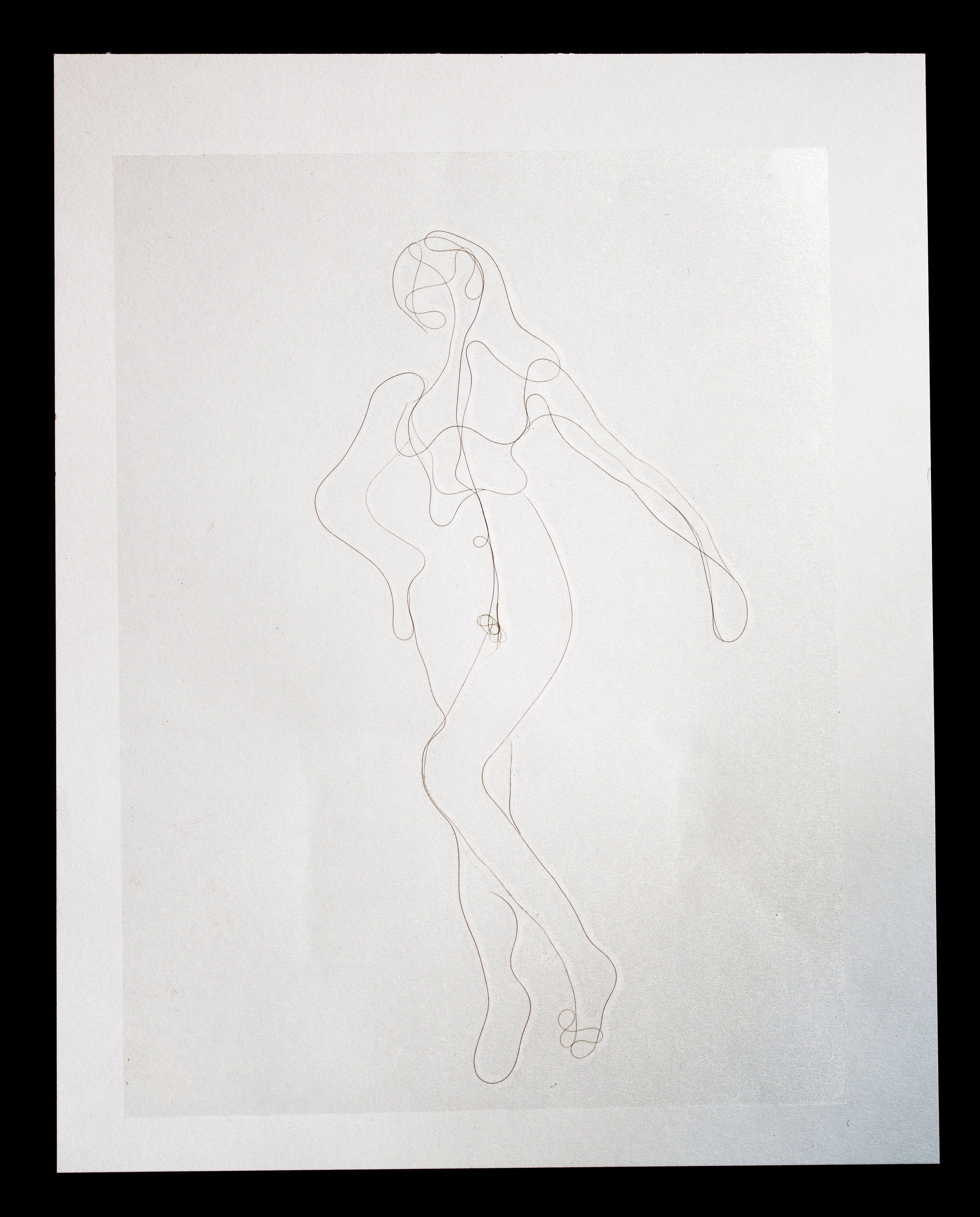 Nude, Herself Defined, Artist's hair on paper with adhesive overlay, 2017