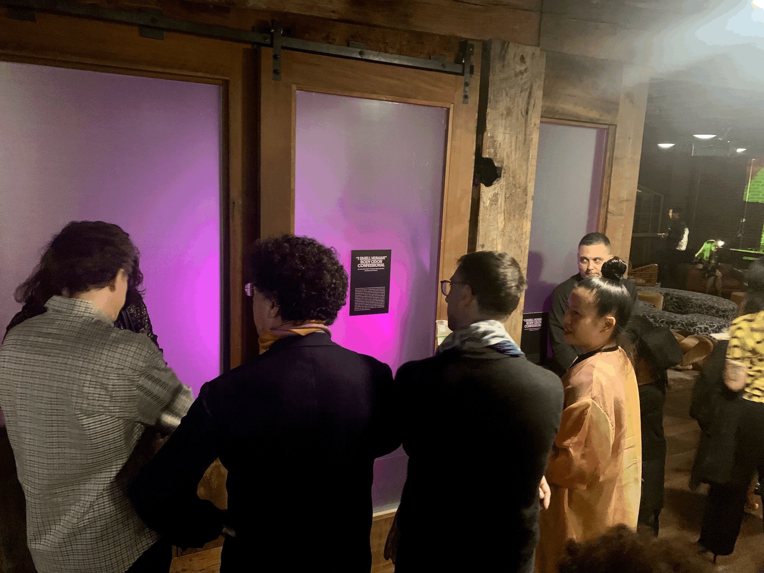  Participants waiting in line to have their armpits “read” by Susan at PioneerWorks 10th anniversary gala 11/11/22 