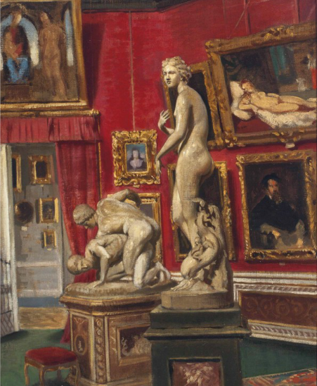 Italian School, The Gallery in the Pitti Palace, Florence, 19th Century, Oil on canvas, 19 x 14 1/2 inches, Estimate: $1,500 - 2,000 