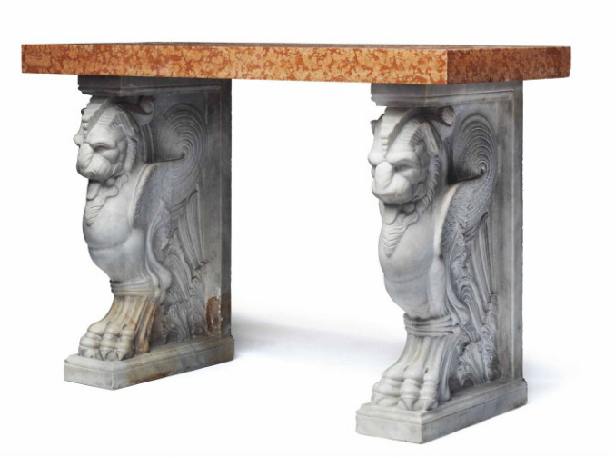 Italian Marble Console Table, 19th Century, 36 3/4 x 54 3/4 x 23 inches, Estimate: $10,000 - 15,000