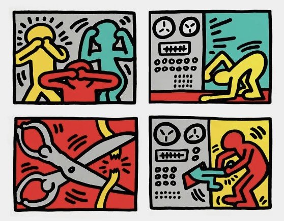 My client owned (the top) half of Keith Haring&rsquo;s Pop Shop III and wanted the rest! Pace Prints helped us get the Scissors from the foundation last winter, but that final piece was playing hard to get. A dubious imprint emerged in Florida for an