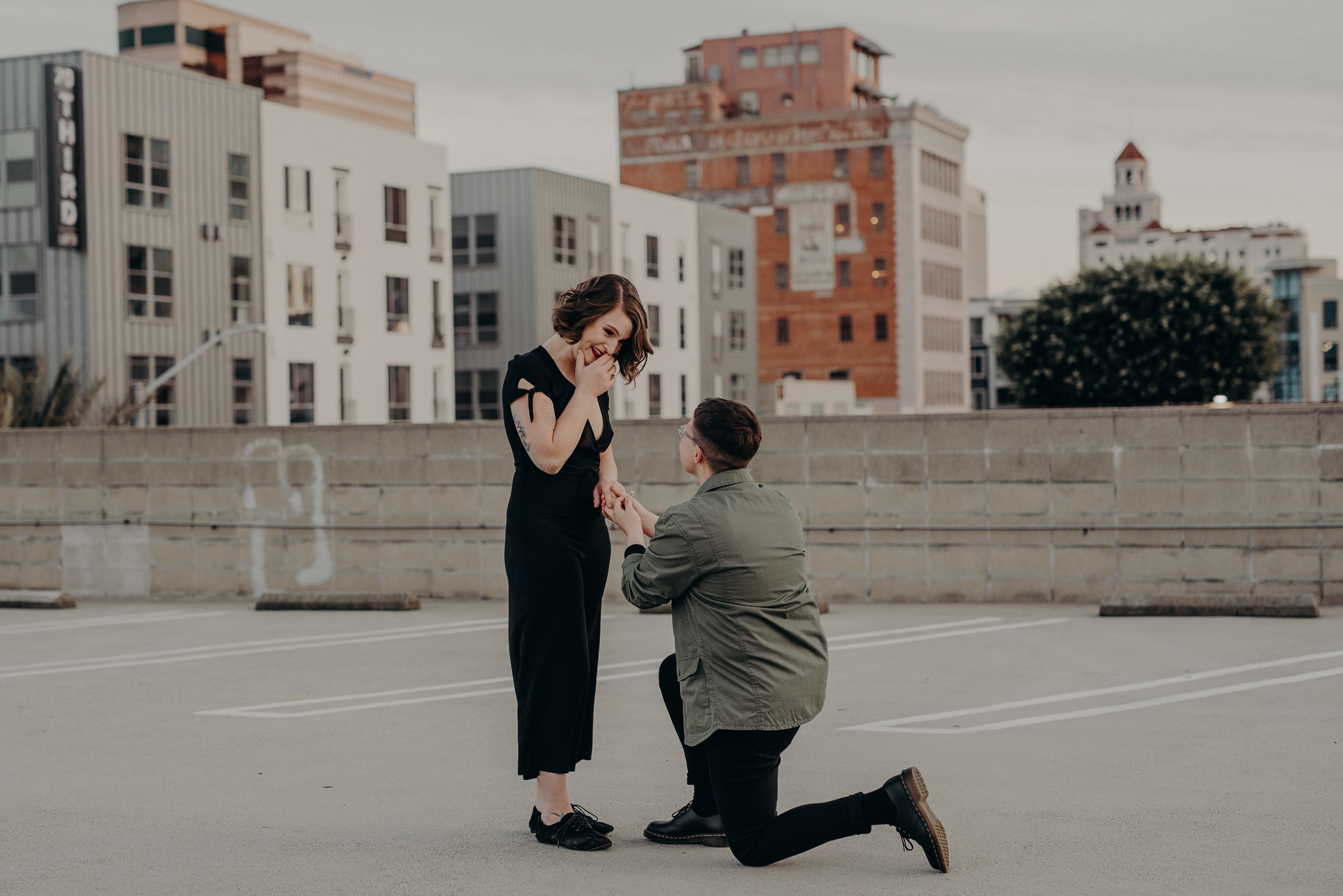 surprise rooftop proposal - lgbtq wedding photographer in Los Angeles - lesbian engagement session - dtlb wedding
