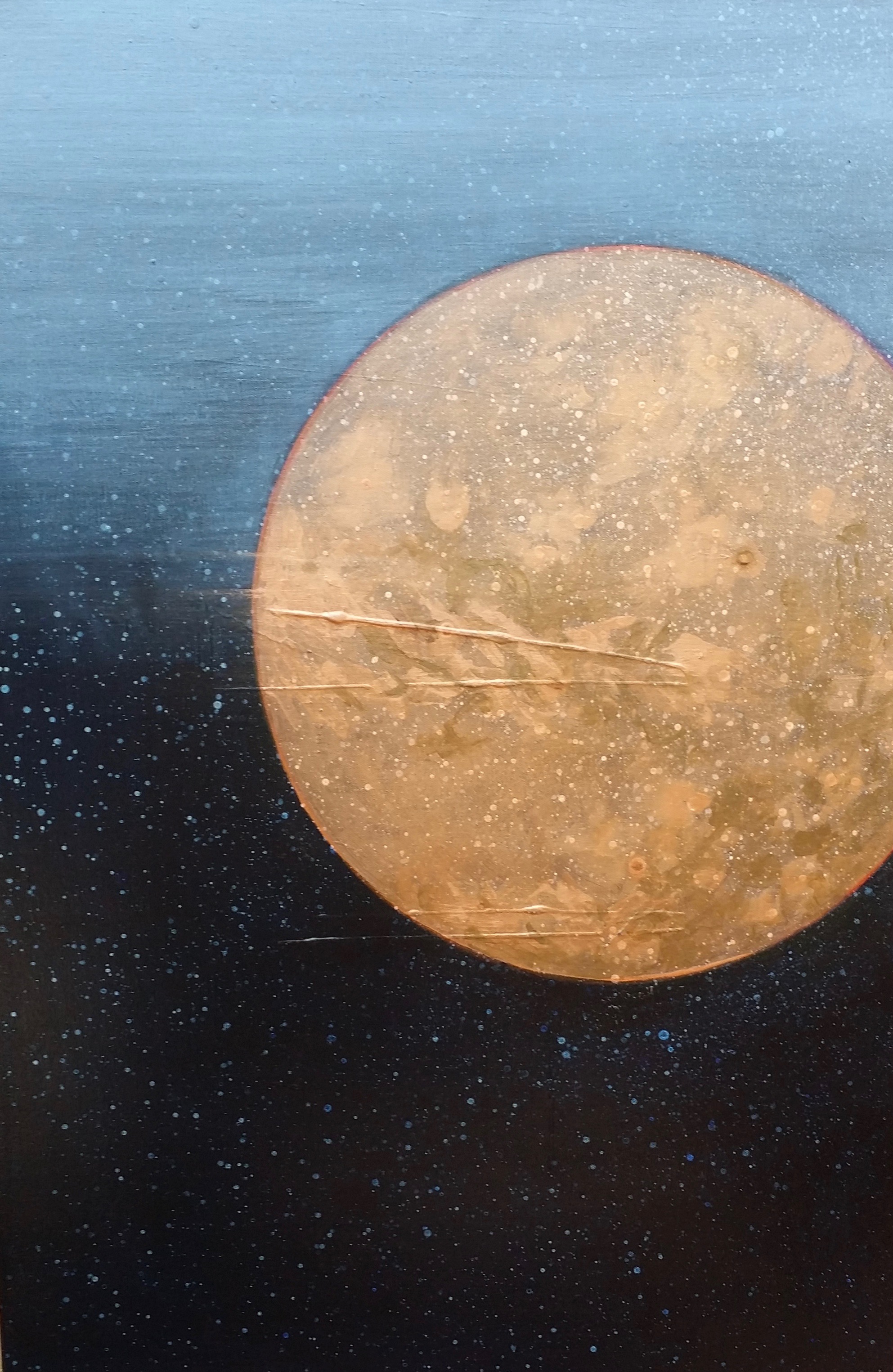  Mars, 2018 36 x 24 inches Acrylic on canvas   February 18, 2021 Perseverance rover landed on Mars to explore Jezero crater. The goal of NASA's mission is to uncover a once-animate world. 