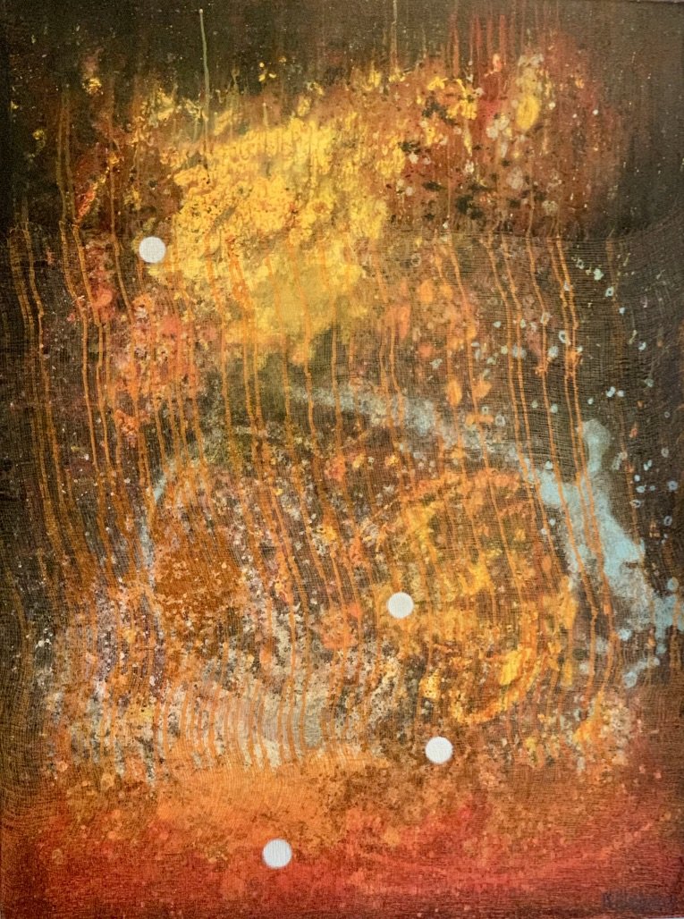  Orange Quantum, 2012                                                             48 x 36 inches                                                                     Acrylic, gauze mixed media on canvas 