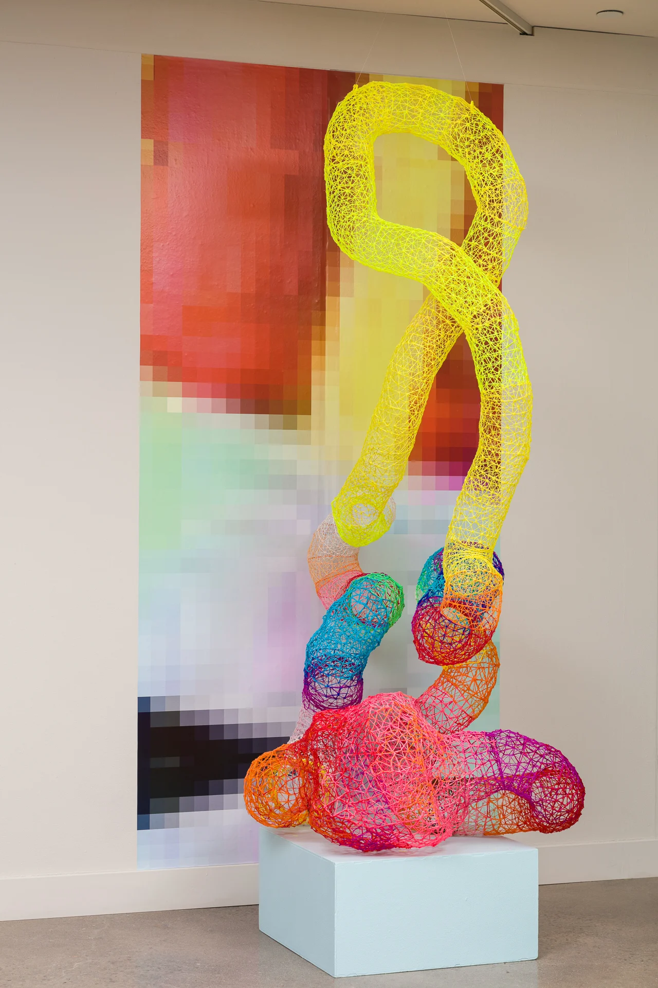 'Corona' 2018, 48” x 48” x 108”, ABS Plastic, Digital Print on Adhesive Vinyl, Wood, Paint.