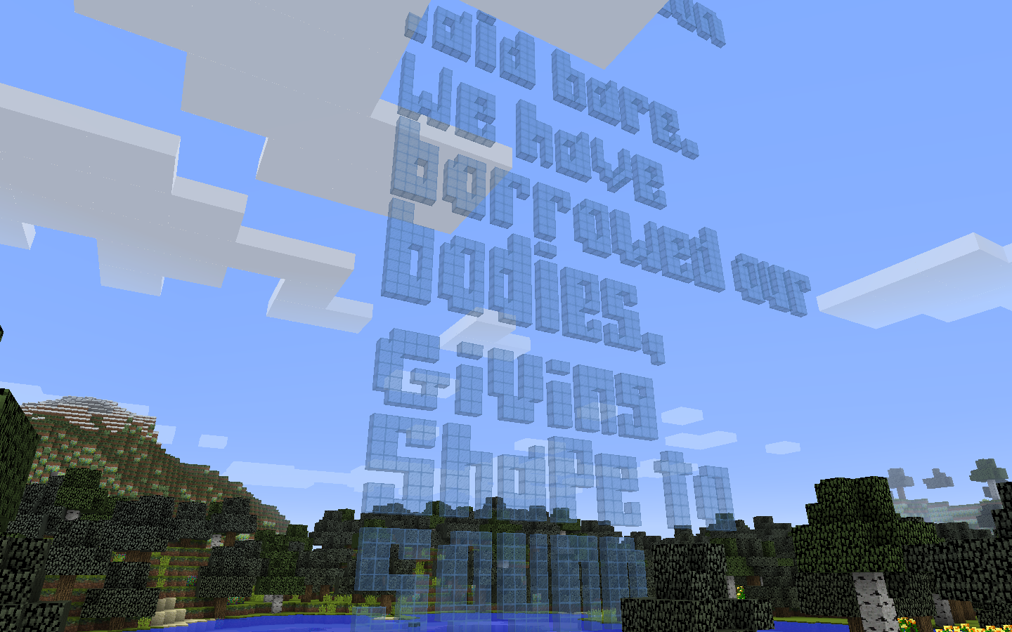 'REalm' 2016 - Interactive sculpture garden created within MineCraft Realms. 'Realm' was an interactive social sculpture, made utilizing a private server in 'MineCraft'. 'REalm' was created for the 'Monumental' Exhibition presented by RedLine Contemporary Art Center, curated by Marisa Lerer, with the intent that gallery visitors and online participants populate the game with their own virtual monuments. Poem/Text by Amanda Flores.