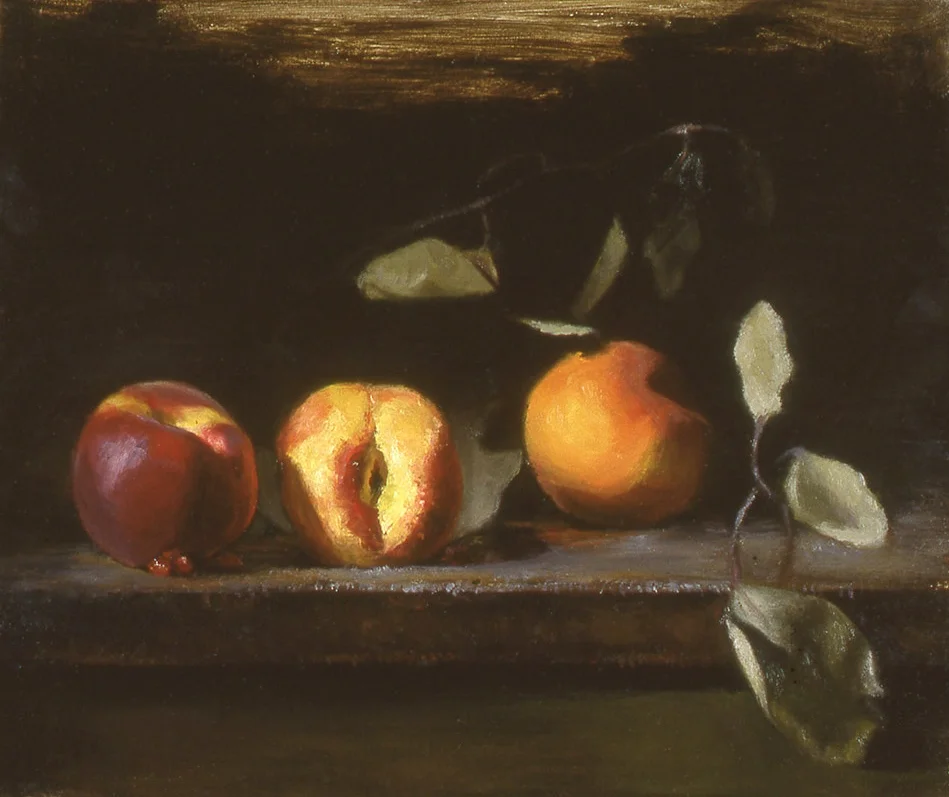 peaches and leaves: oil on linen 8" x 10" (sold)