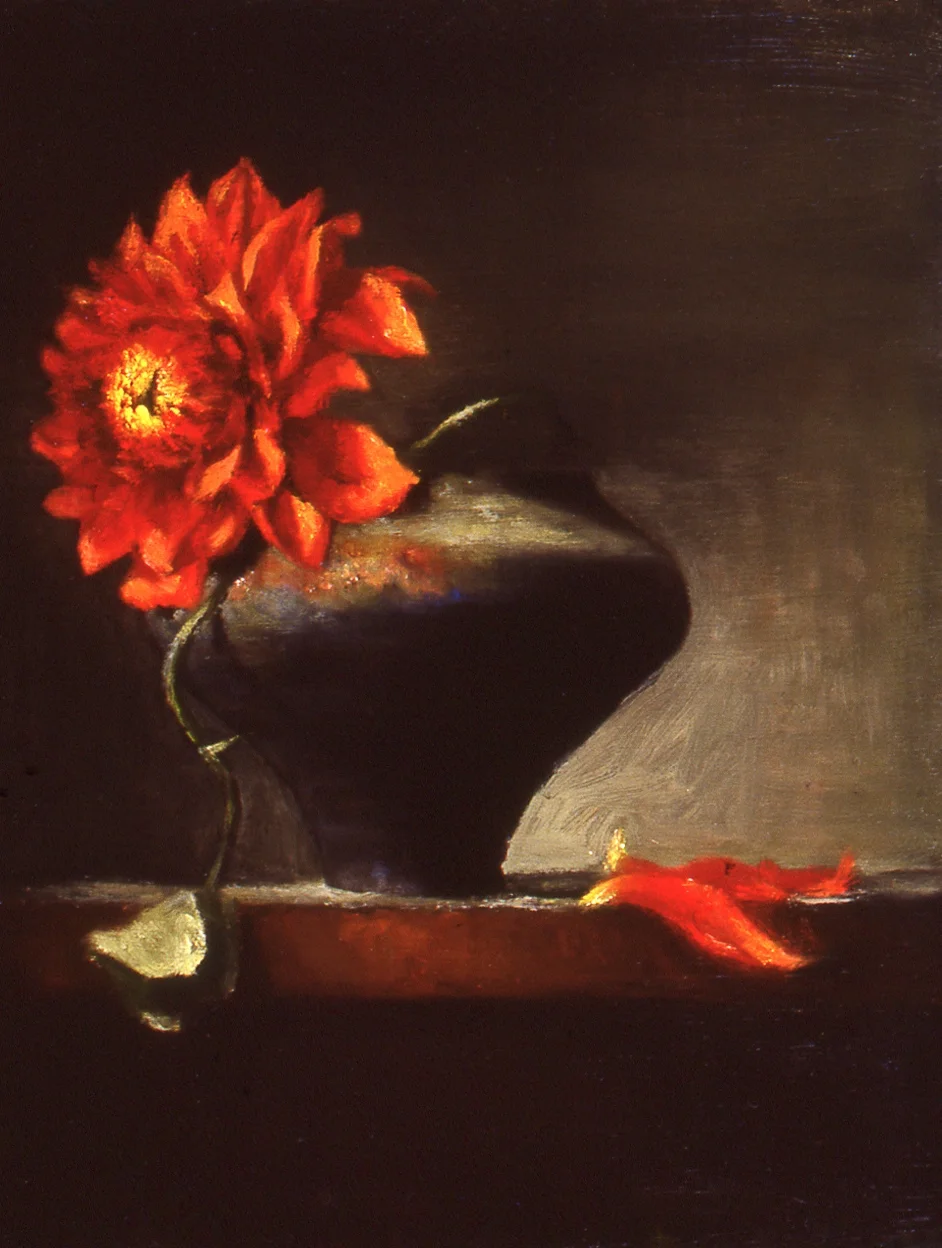 red dahlia: oil on linen 8" x 10" (sold)