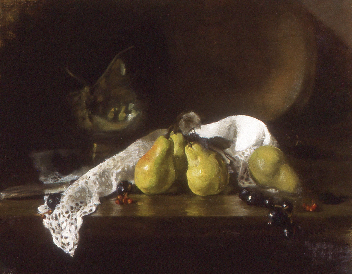 pears basking: oil on canvas. 12" x "16" (sold)