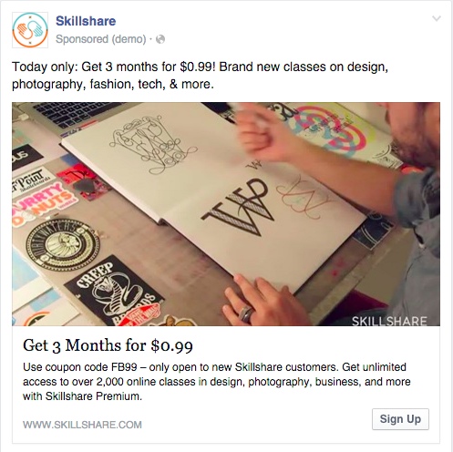 This ad alone drove over 1,400 new subscribers for Skillshare over 2 months.