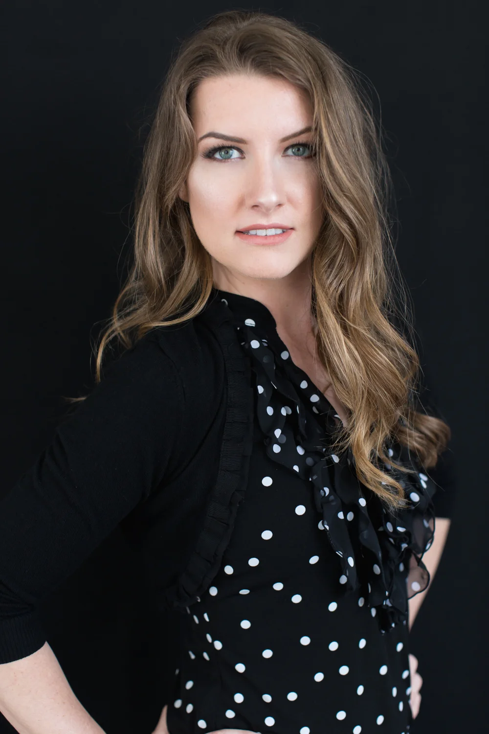 Black polka dot ruffle top WHBM