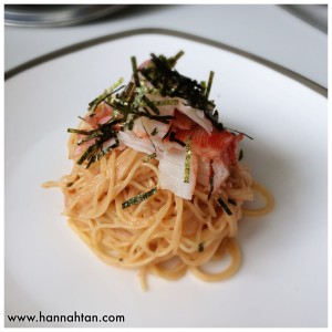 Mentaiko pasta with crabmeat