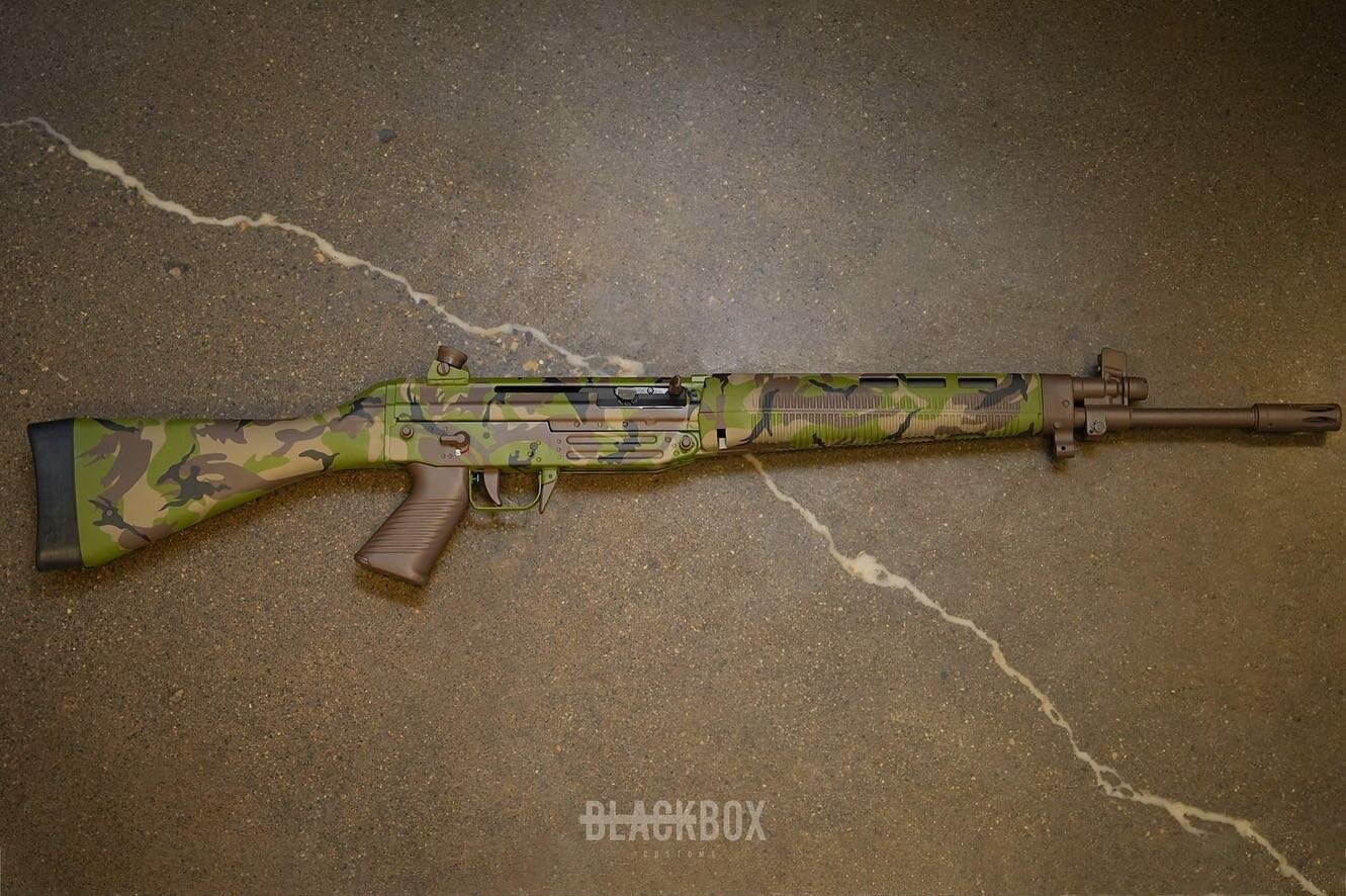 OG JUMPER
 
This FAMAE 542-1 imported into Canada by ERE Systems had the full Cerakote treatment in Canadian DPM Paratrooper camouflage. 
 
Complete disassembly, inspection, prep, Cerakote, aesthetics check, quality control, assembly, and final QC ha
