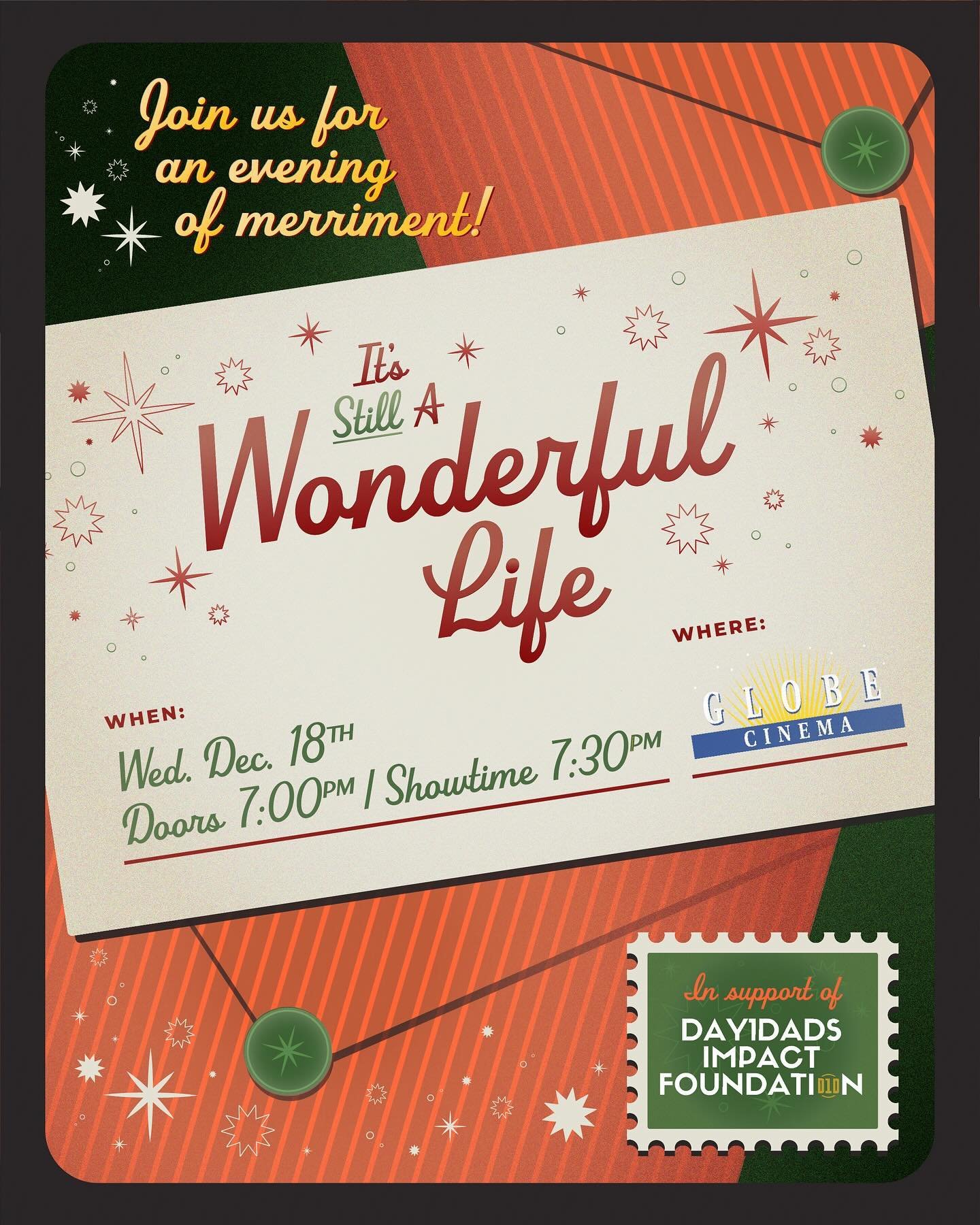 Join us at the @globecinema_yyc for an evening of merriment and a screening of &ldquo;It&rsquo;s a Wonderful Life&rdquo; in support of @day1dads ! 

When: Wednesday December 18th
Doors: 7PM | Showtime: 7:30PM
Ticket link in bio! 

I love making poste