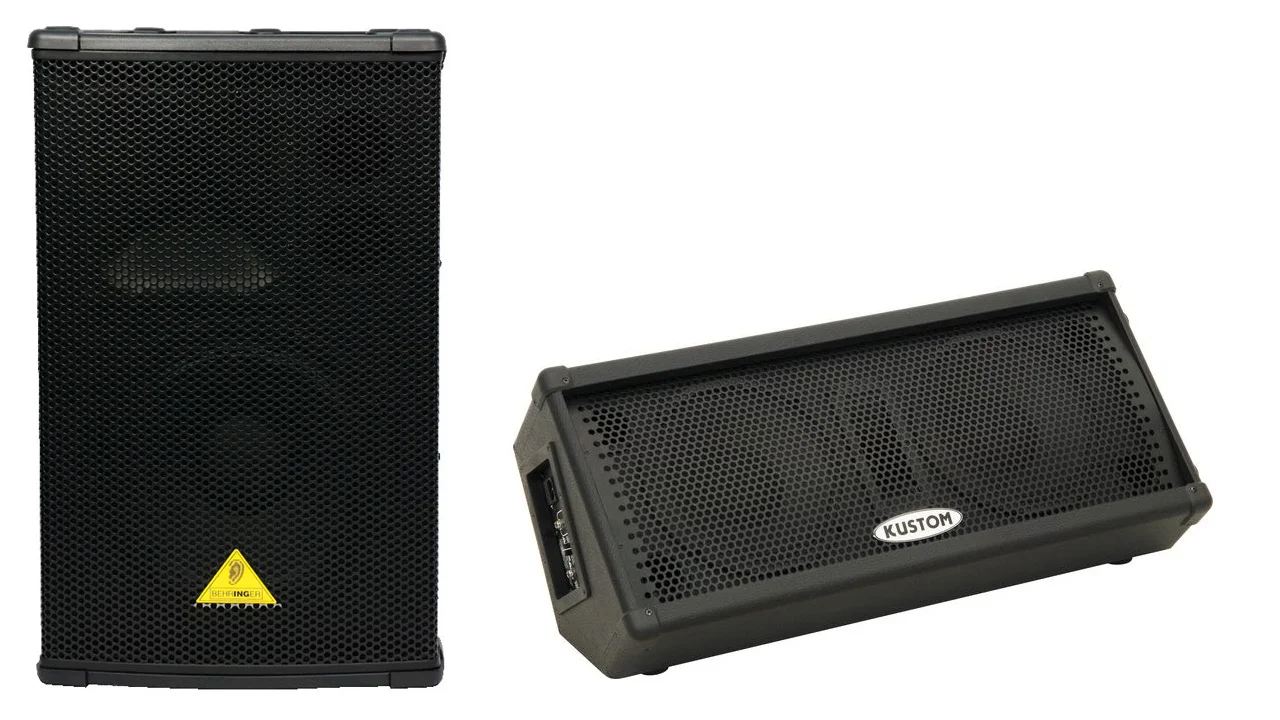 Behringer B1220 Pro for front of house & Kustom Dual 10in monitor for stage foldback