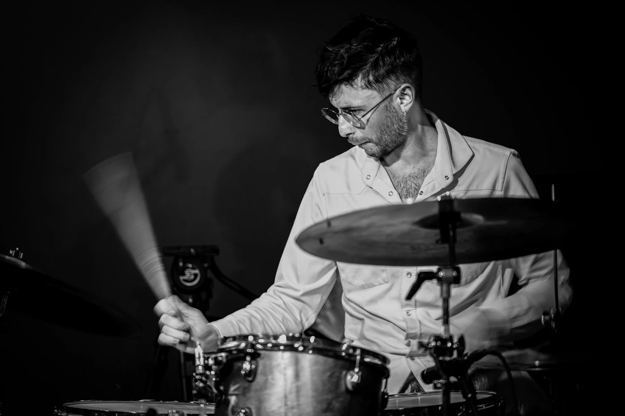  Pierre Martin's band on 20th October 2025 at the Music Village Jazz Club in Brussels. Their gig included jazz versions of groups such as Kneebody, Tigran Hamasyan and Radiohead.  Pierre Martin, Drums  Lucas Dorado, Vibraphone  Noe Clerc, Accordion  