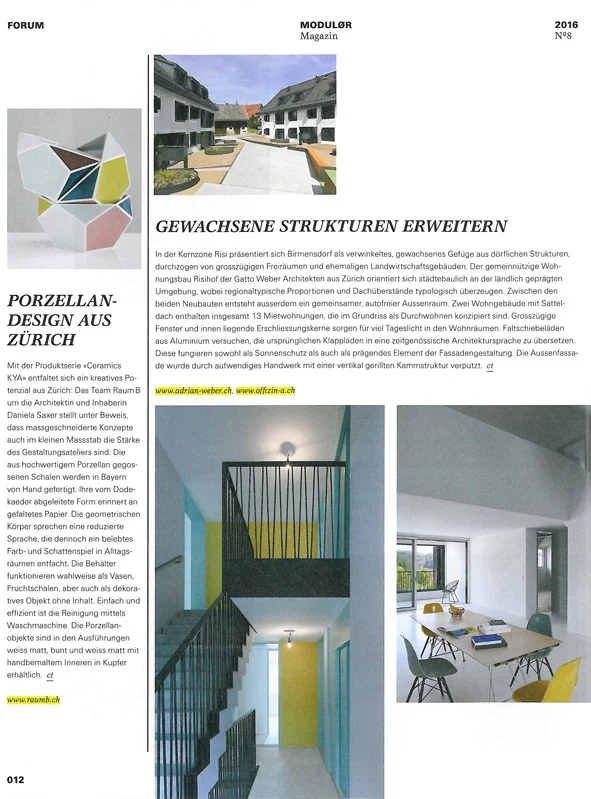 Porzellan-Design aus Zürich Modulor Magazin, Forum, No. 8 2016, S. 12