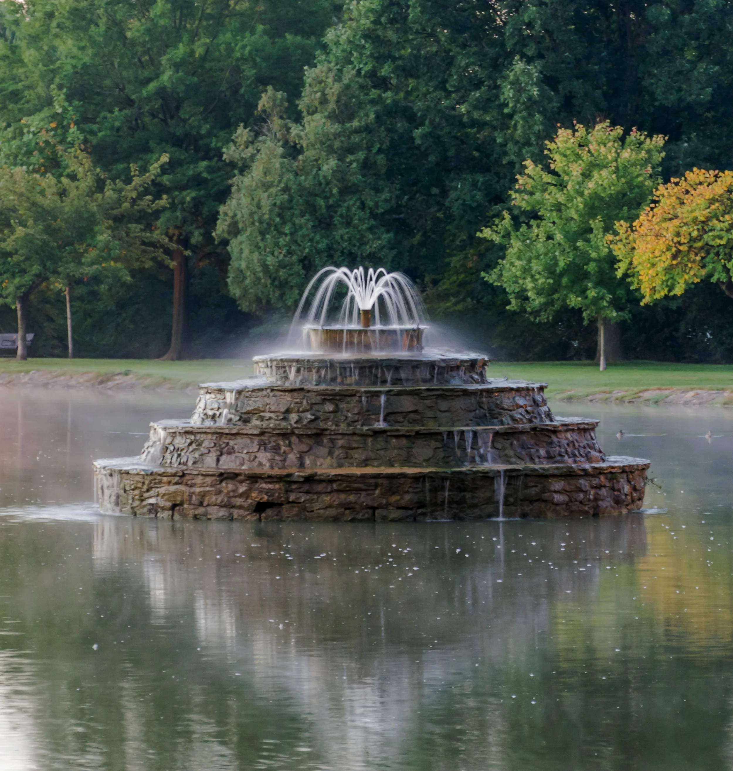 Culler Lake fountain, just before sunrise. Great place to feed the ducks. Frederick, MD. (c) Rebecca LaChance, 2014
