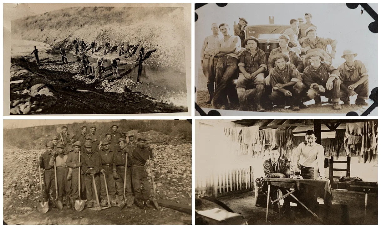 Some of the men and boys who worked to build the dam. The black dots in corners of photos are the the adhesive used to affix the photos into an album.