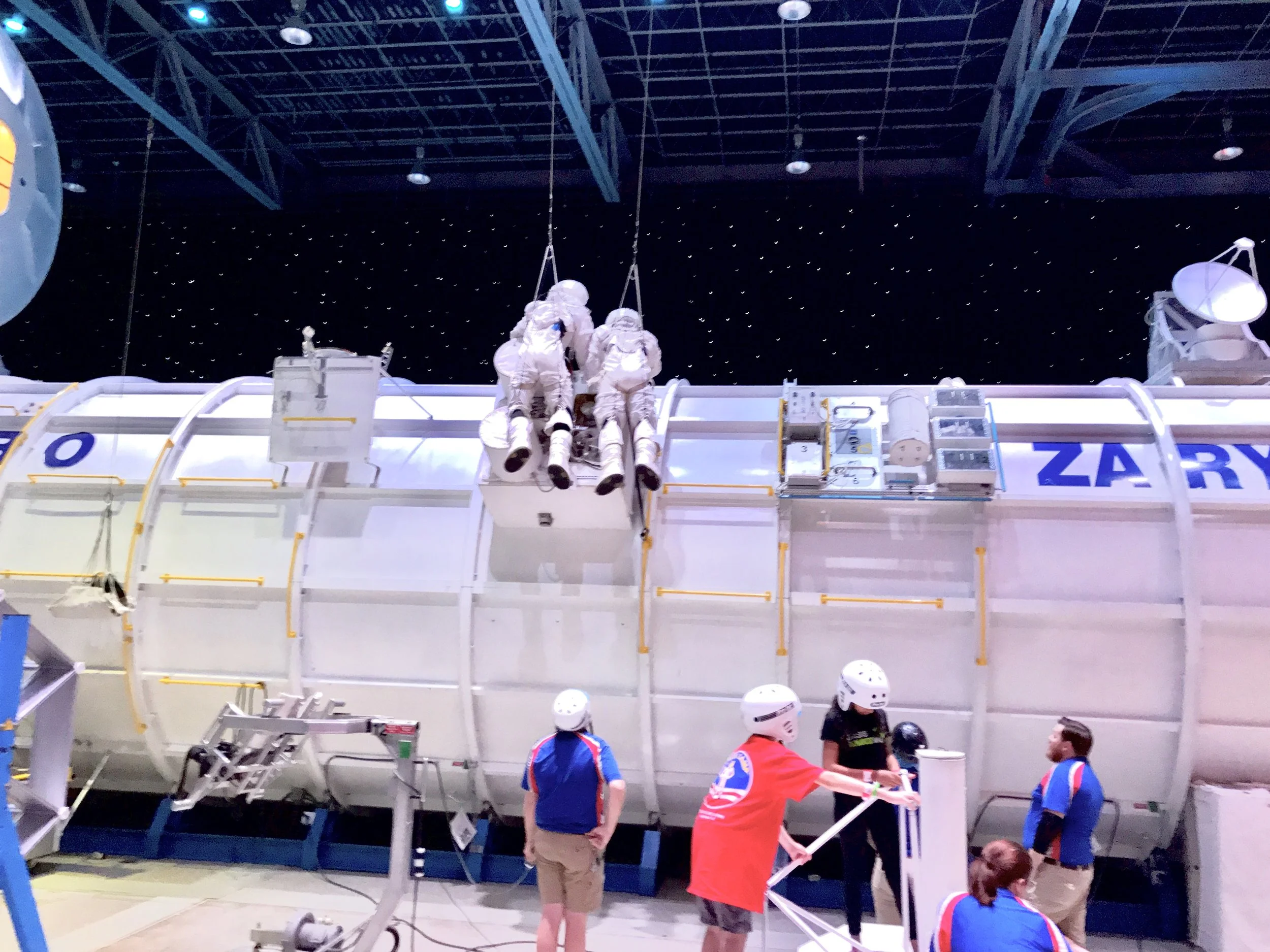 Kids at space camp get to do incredible things. Obviously, the two at the top of the photo are simulating a space walk. They also get to experience near-zero gravity in a large diving tank. Rebecca LaChance, 2017.