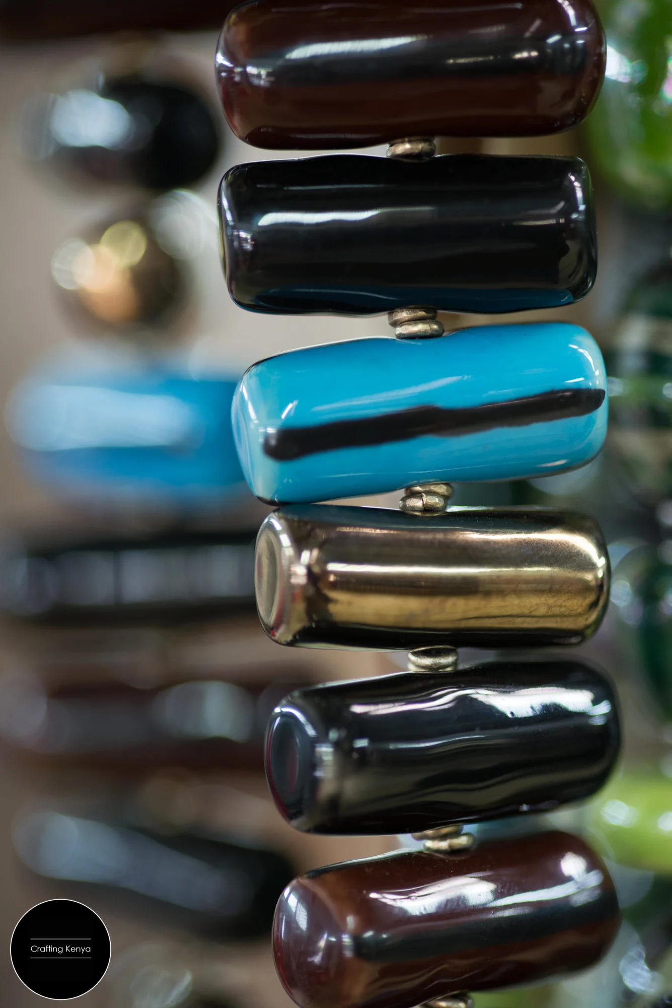 Close-up shot of a ceramic bead necklace. Kazuri Beads