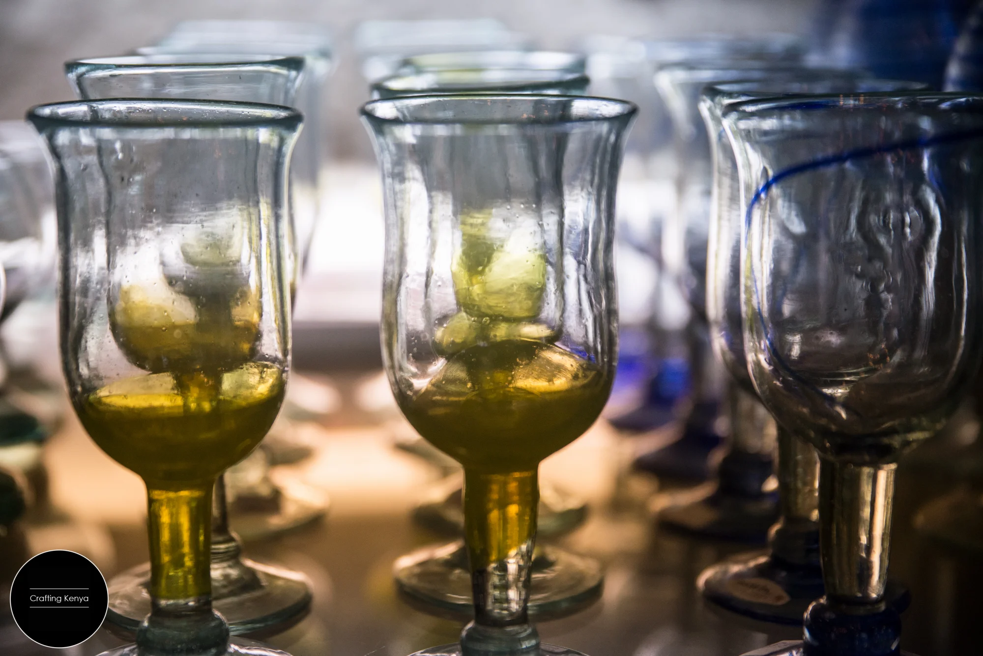 Wine glasses fresh out of the glassblowing atelier. Anselm Kitengela Glass