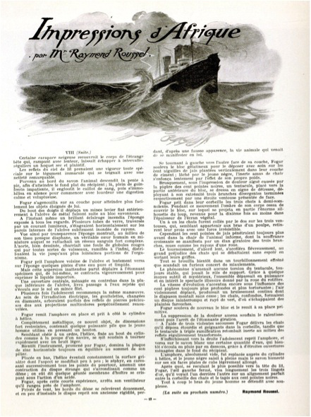 Serialized publication of the novel Impressions d’Afrique in Le Gaulois du Dimanche, 1909.