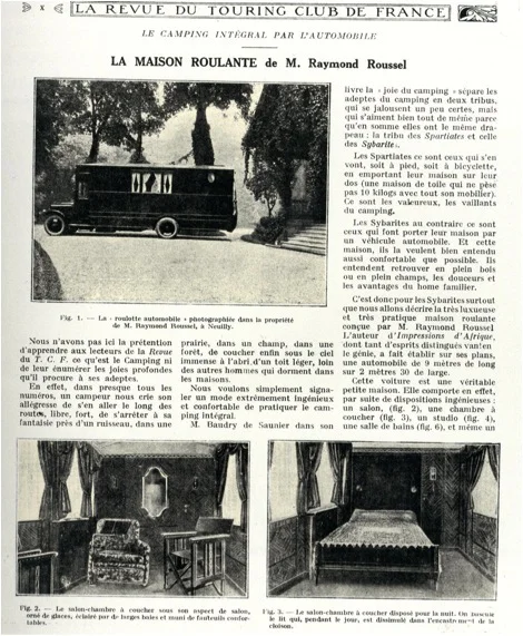 “La Maison roulante de M. Ramond Roussel” (M. Roussel’s motorized caravan), La Revue du Touring Club de France, no. 381, 1926.