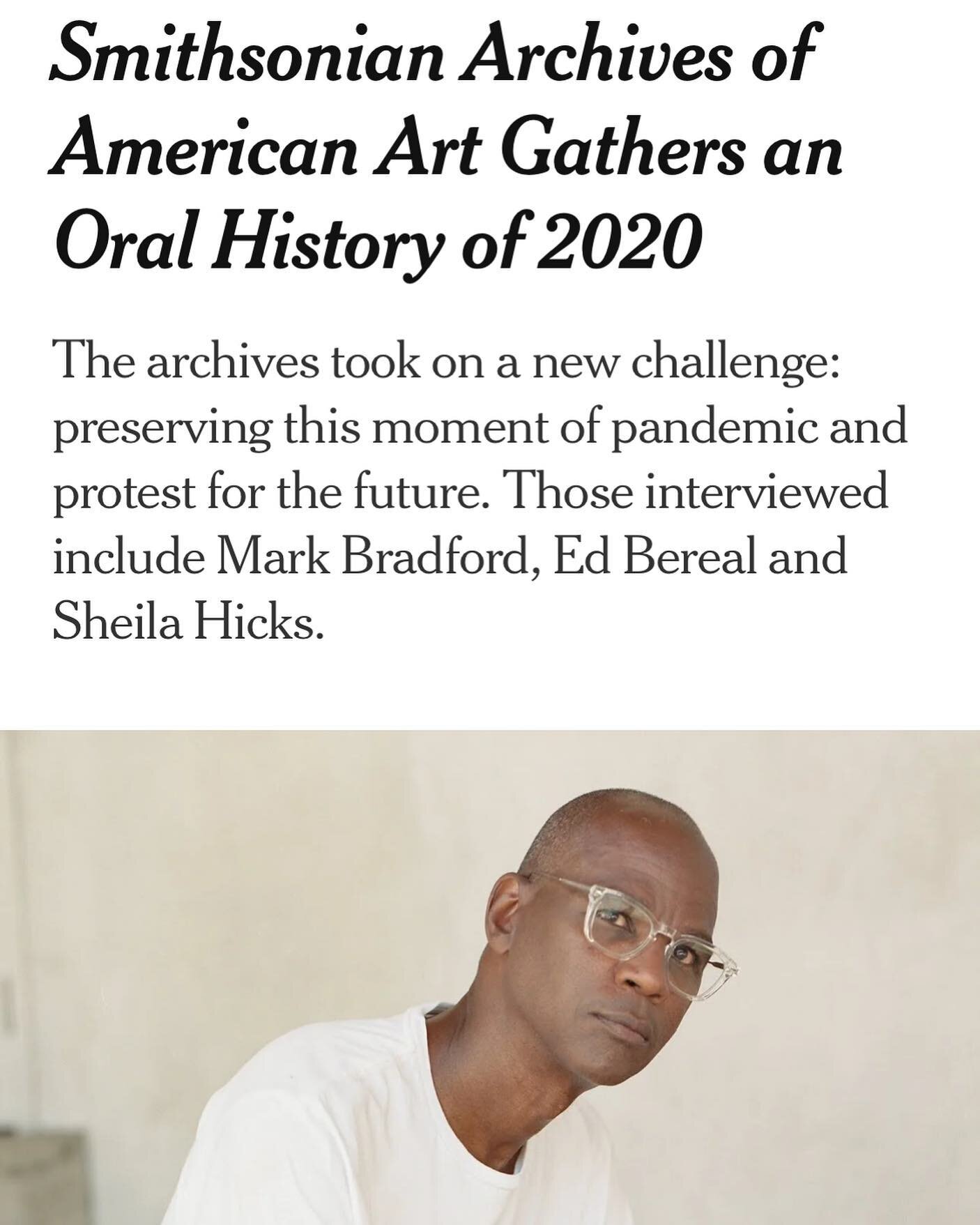 I&rsquo;m honored to have been part of the Archives of American Art Pandemic Oral History Project - thank you to the amazing @joshtfranco, national collector for the  @archivesamerart - check out the article on the project in the New York Times and v